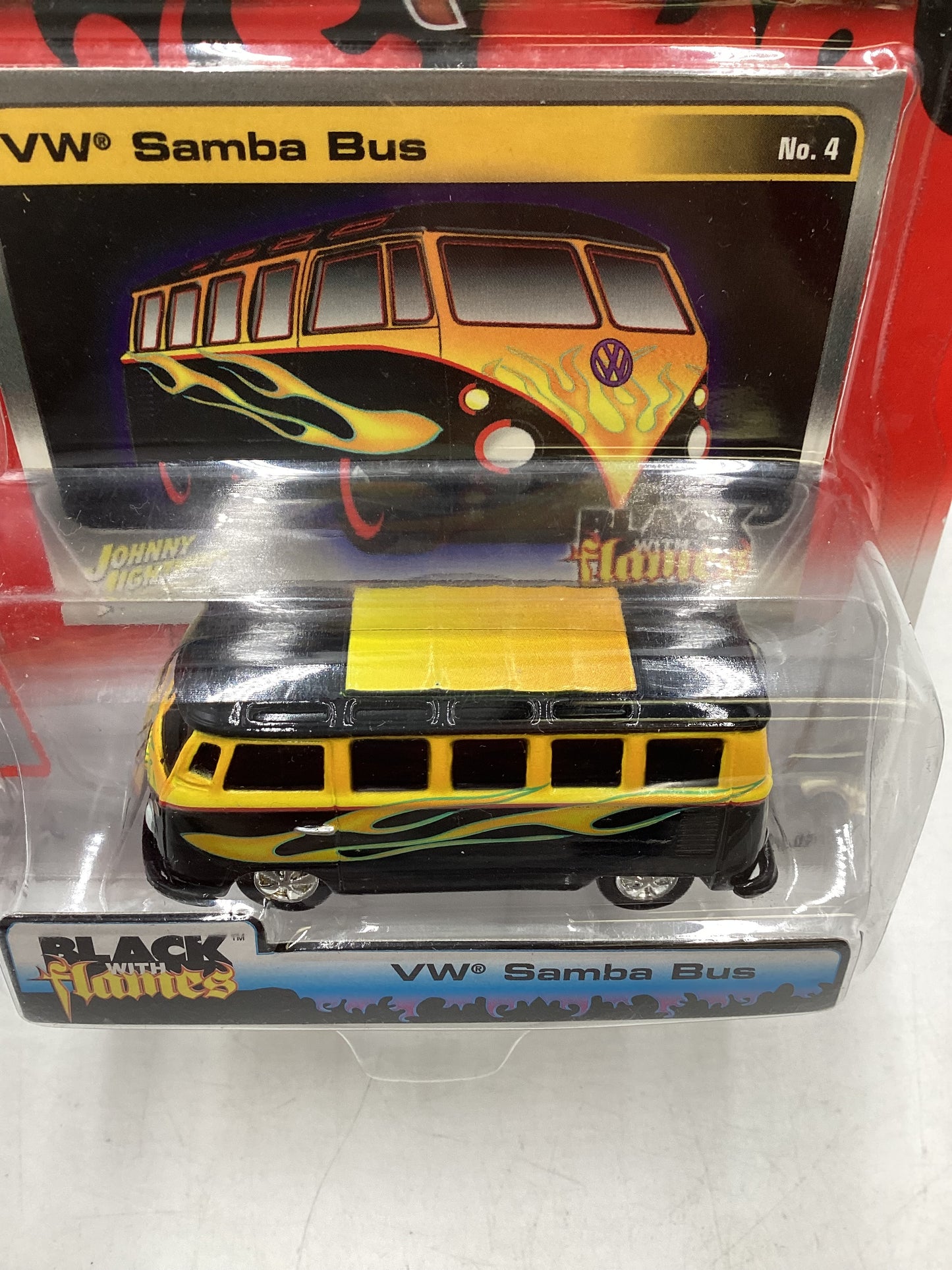 Johnny Lightning Street Freaks Black with Flames #4 Volkswagen Samba Bus Black 220A