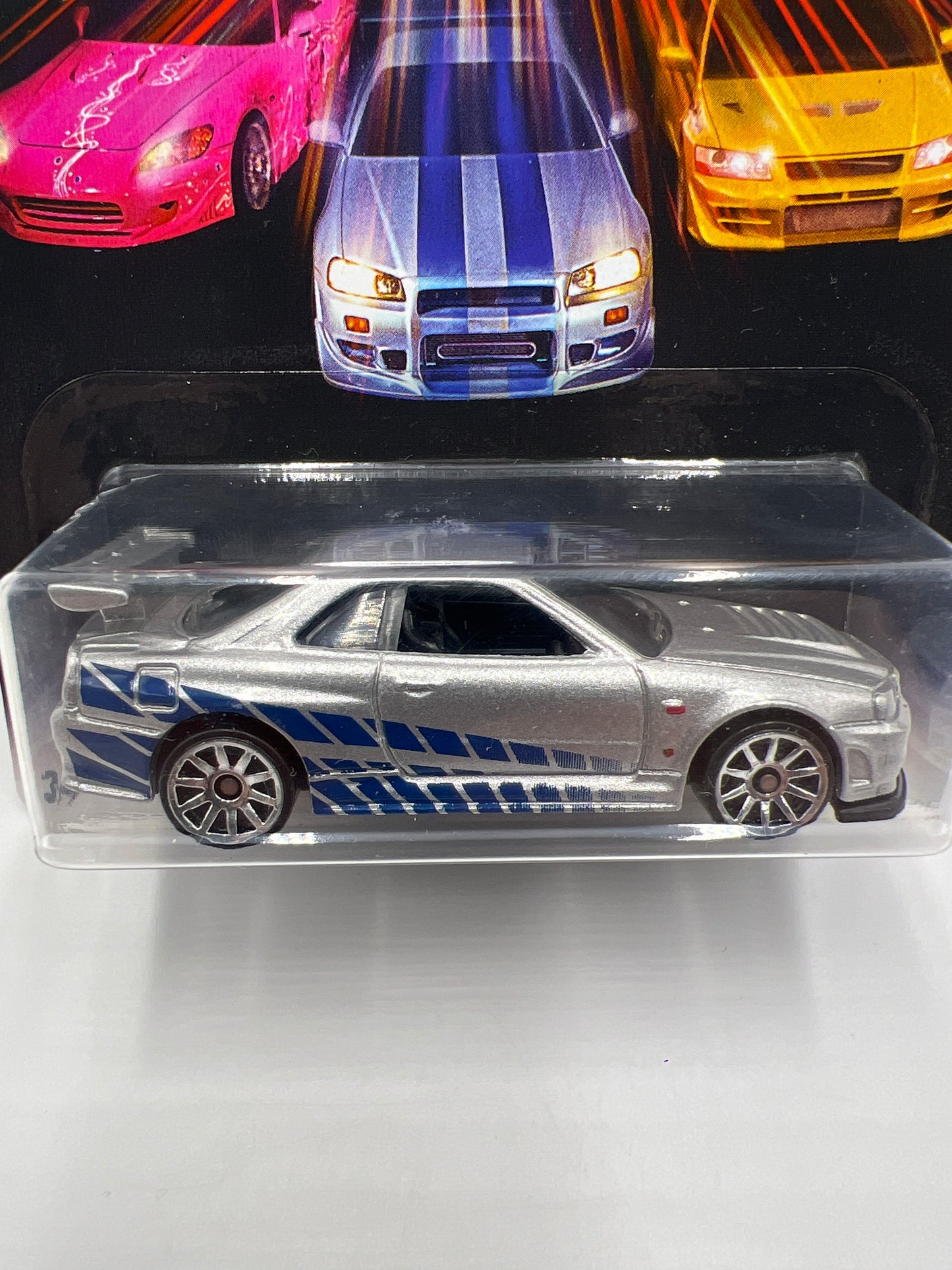 2016 Hot Wheels Fast & Furious #2 Nissan Skyline GT-R R34 Silver W/Protector Cracked Blister