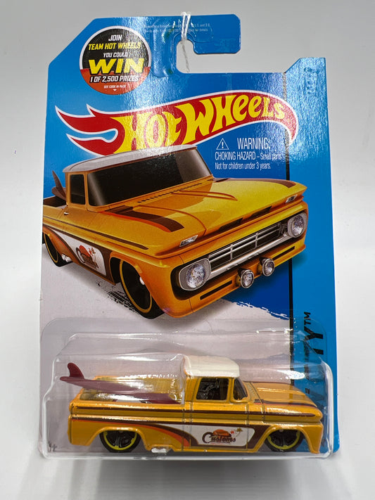 2015 Hot Wheels City #72 Custom 62 Chevy Yellow Win Card