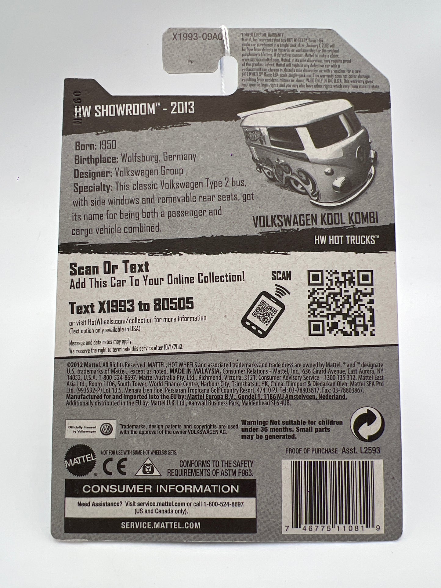 2013 Hot Wheels Showroom #169 Kool Kombi White 96A