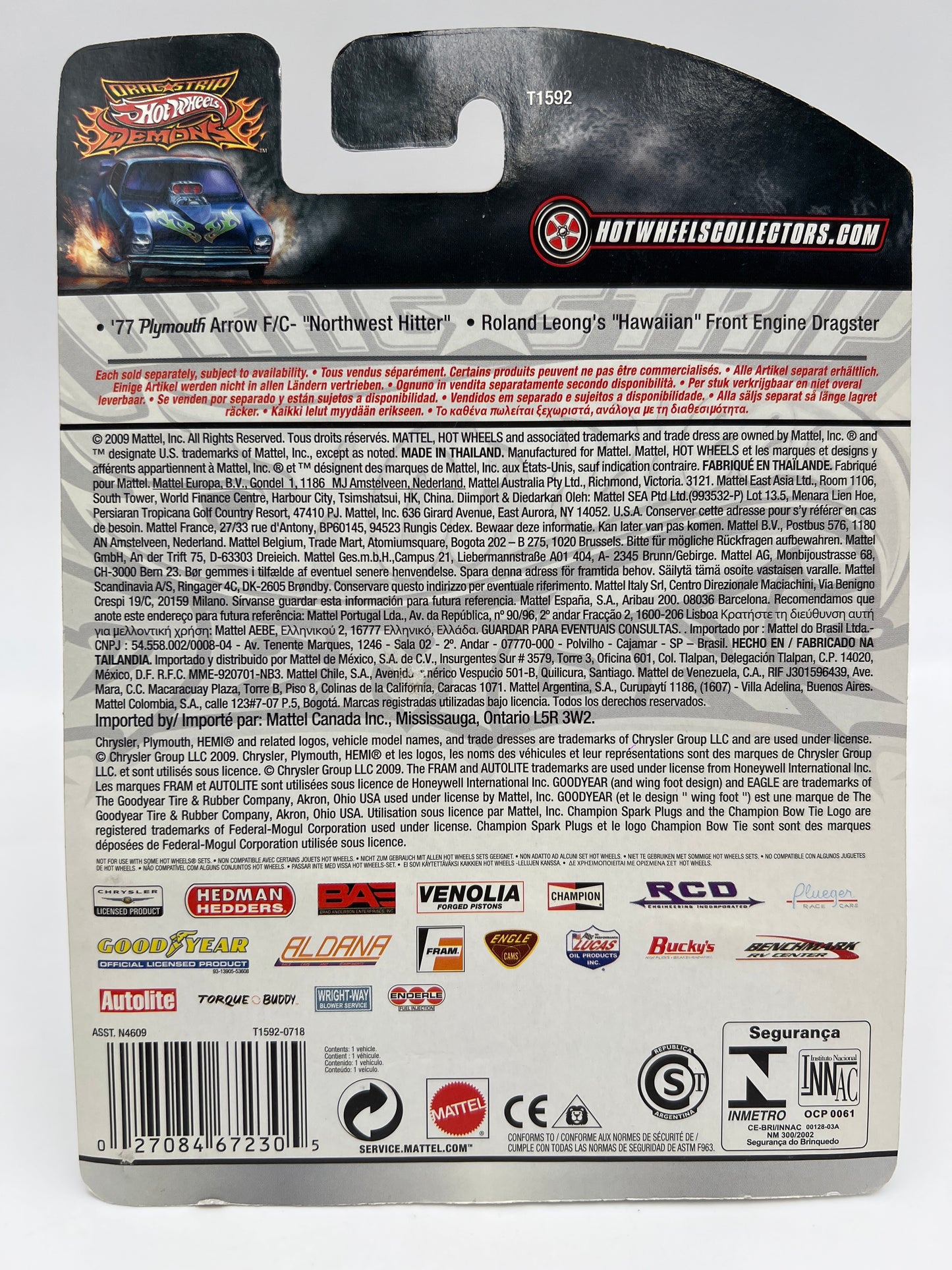 Hot Wheels Drag Strip Demons #11 Roland Leongs Hawaiian Front Engine Dragster W/Protector