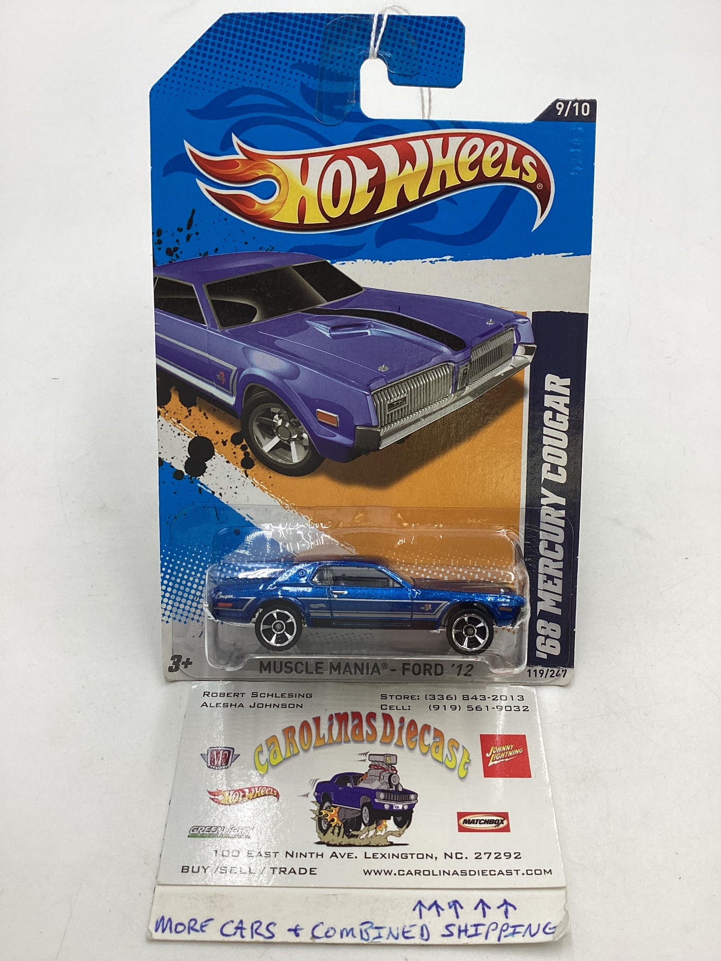 2012 Hot Wheels Muscle Mania Ford #119 68 Mercury Cougar Blue (MC5 Wheels) 40D