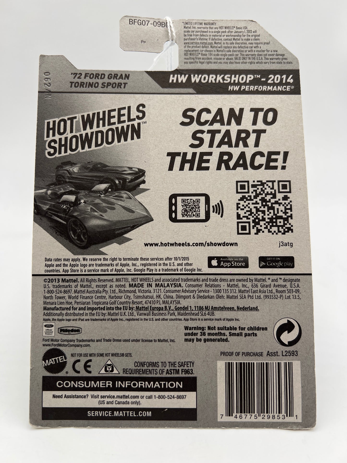 2014 Hot Wheels Workshop #248 72 Ford Gran Torino Sport Miloden White 33B