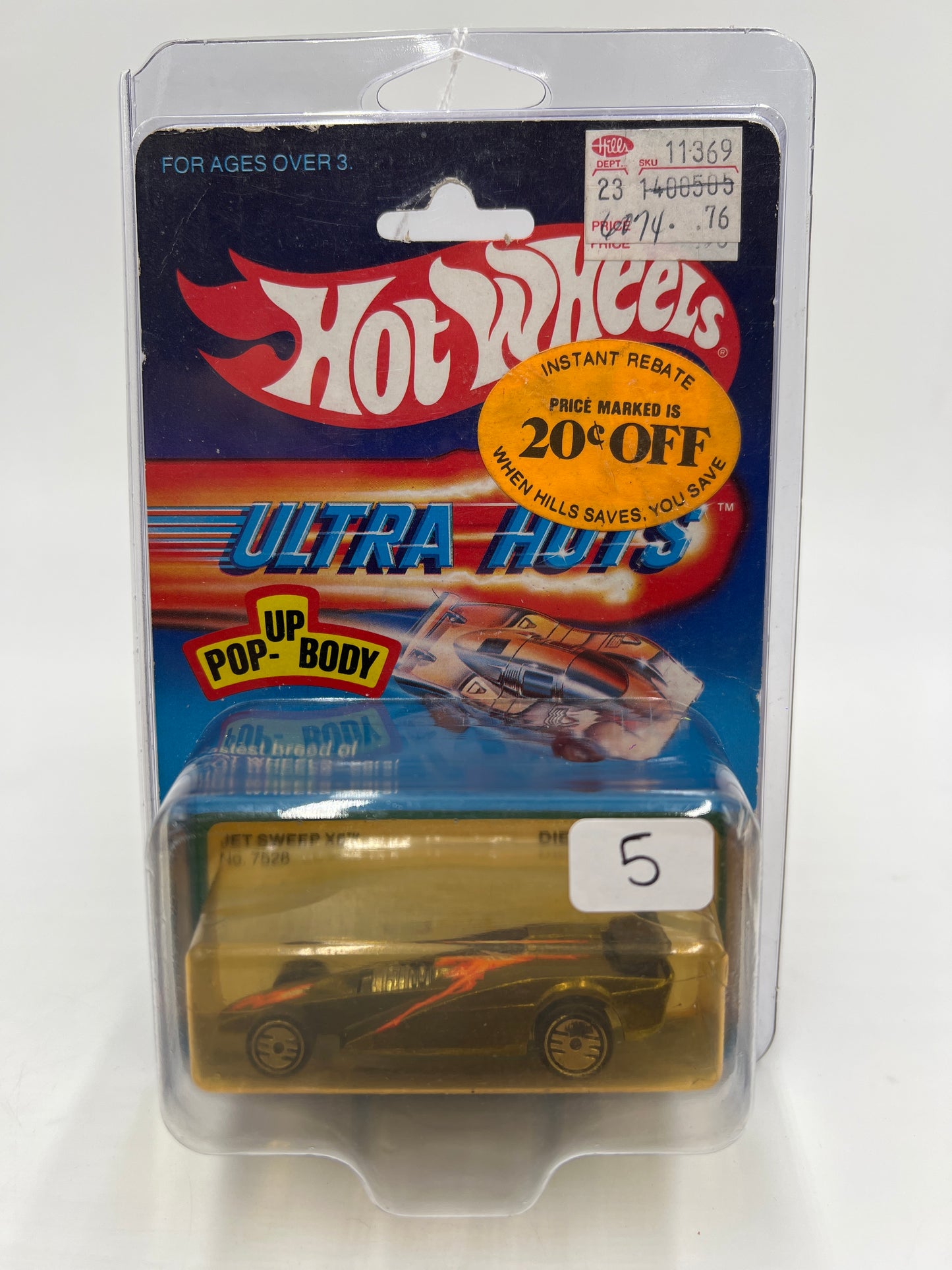 Hot Wheels Original 1983 Ultra Hots #7528 Jet Sweep X5 W/Protector Cracked Blister