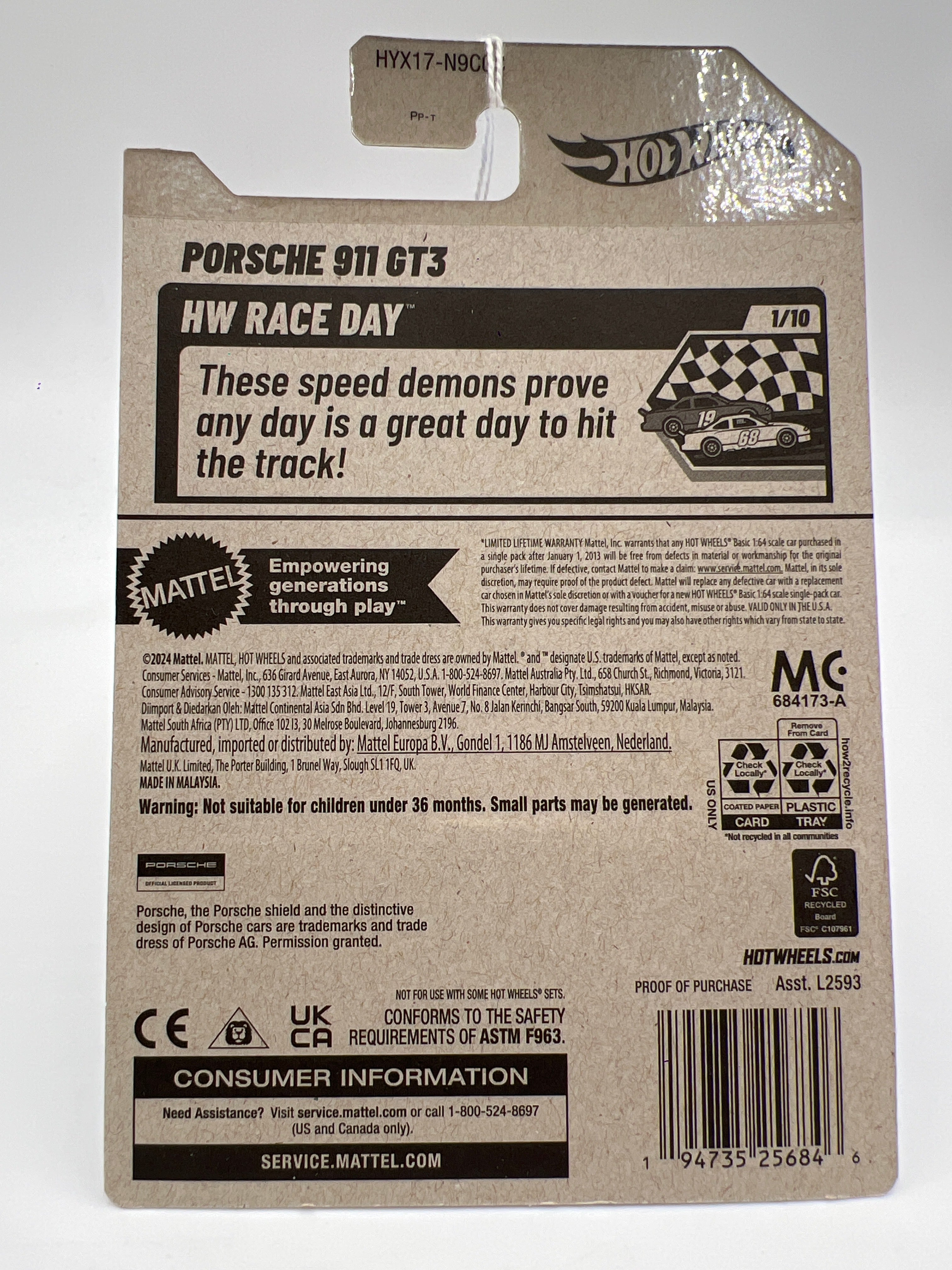 2025 Hot Wheels C Case #74 Porsche 911 GT3 Black 98C