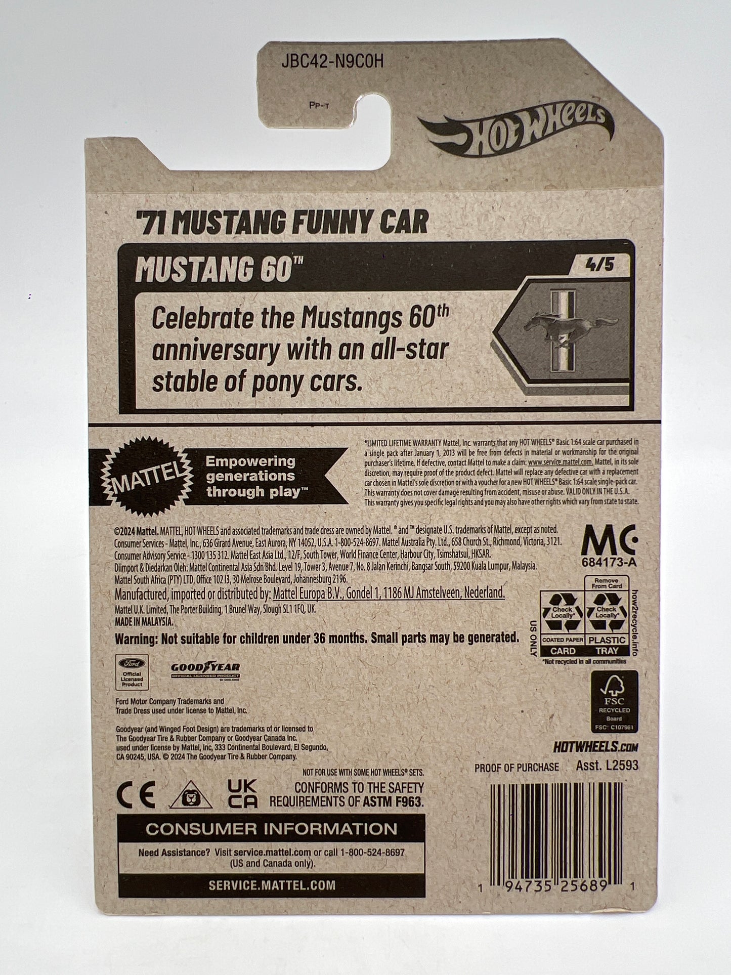 2025 Hot Wheels Super Treasure Hunt #175 71 Mustang Funny Car Red W/Protector