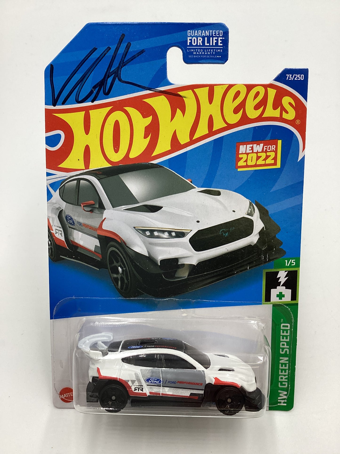 2022 Hot Wheels #73 Ford Mustang Mach-E 1400 White Autographed Vaughn Gittin Jr W/protector