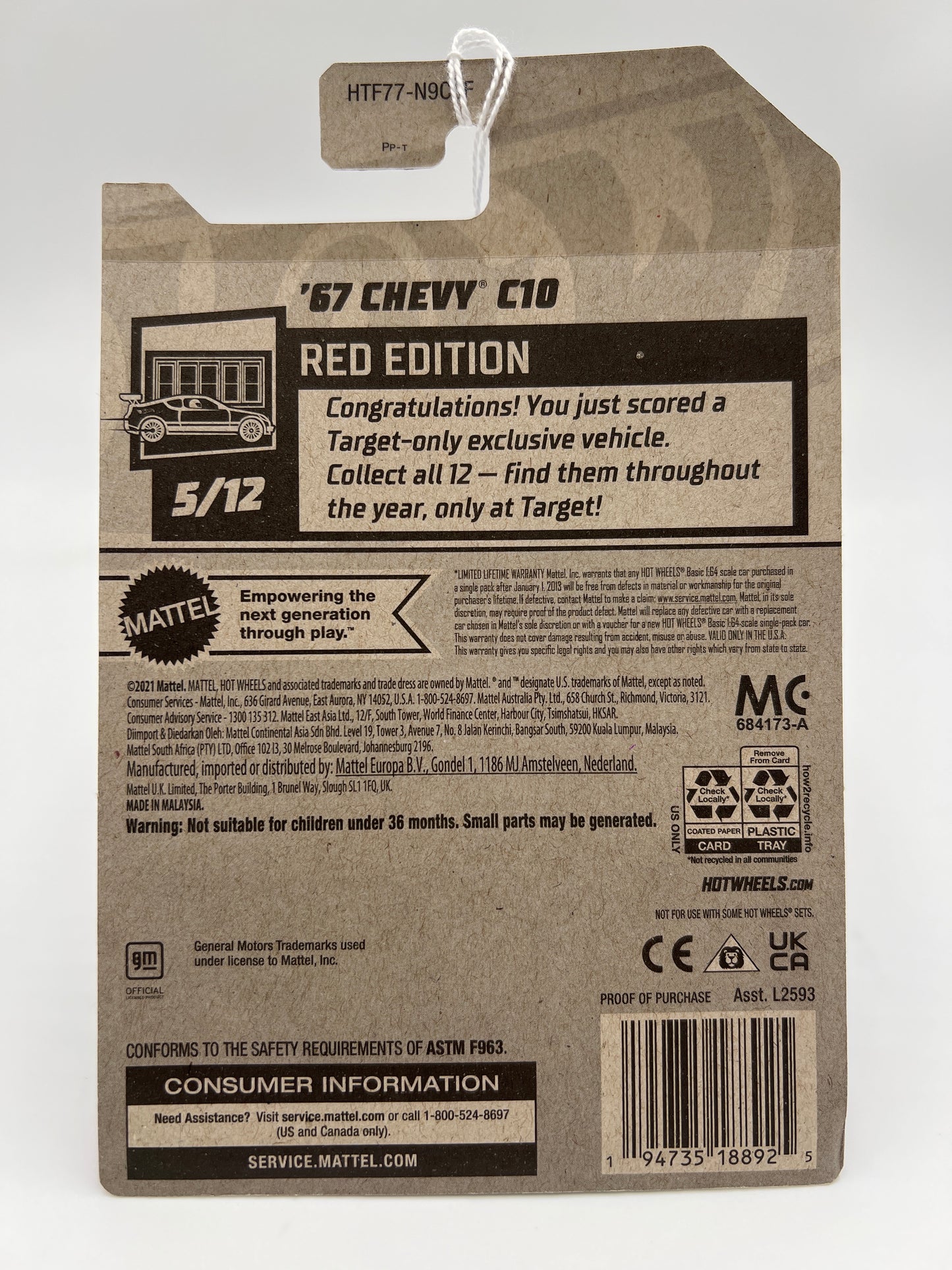 2024 Hot Wheels Target Exclusive Red Edition #83 67 Chevy C10 White 145C