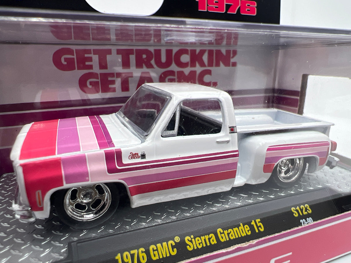 M2 Machines S123 OReillys Exclusive 1976 GMC Sierra Grande 15 White/Pink