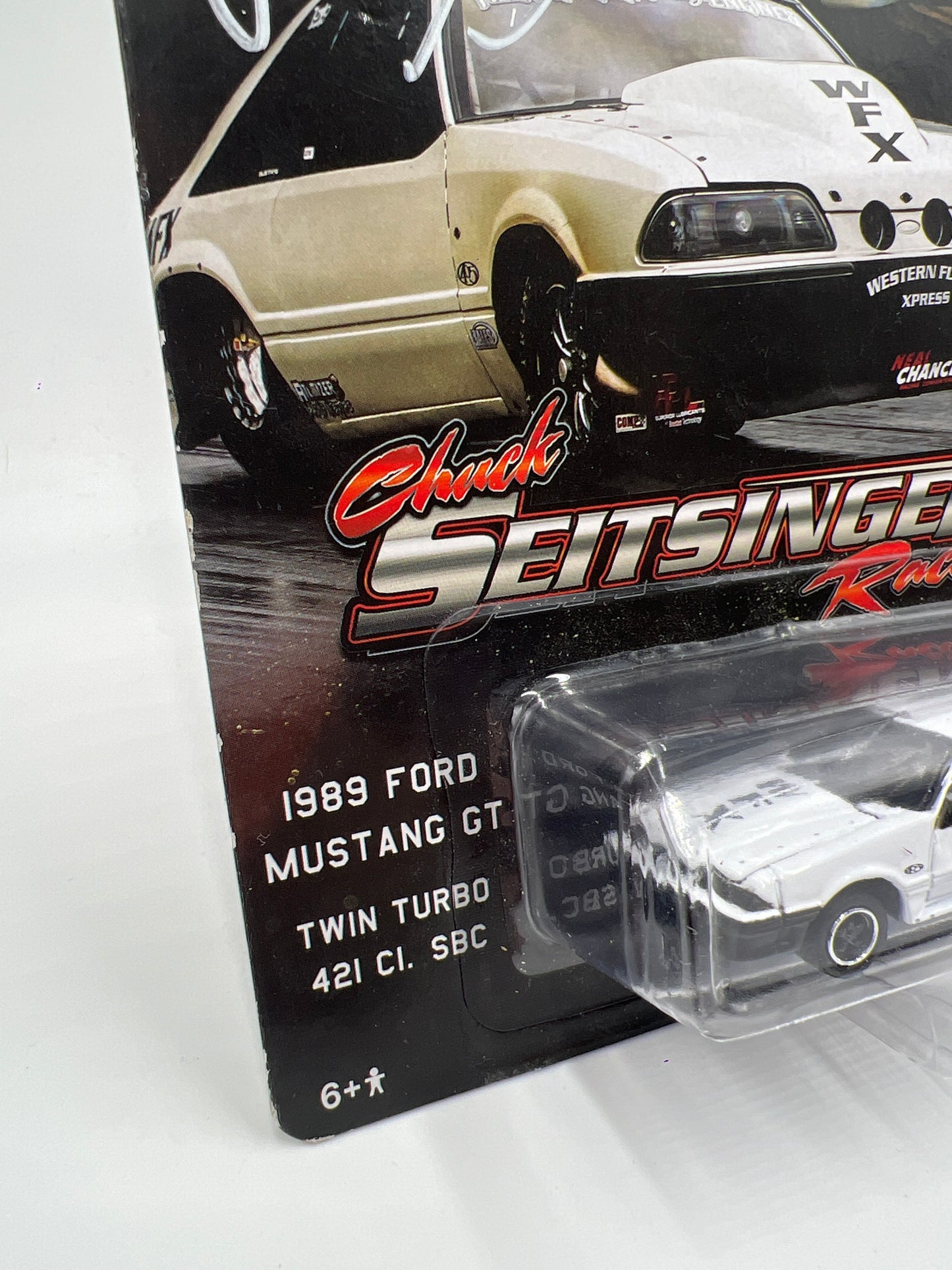 Johnny Lightning Street Outlaws SIGNED Chuck Seitsinger 1989 Ford Mustang GT W/Protector