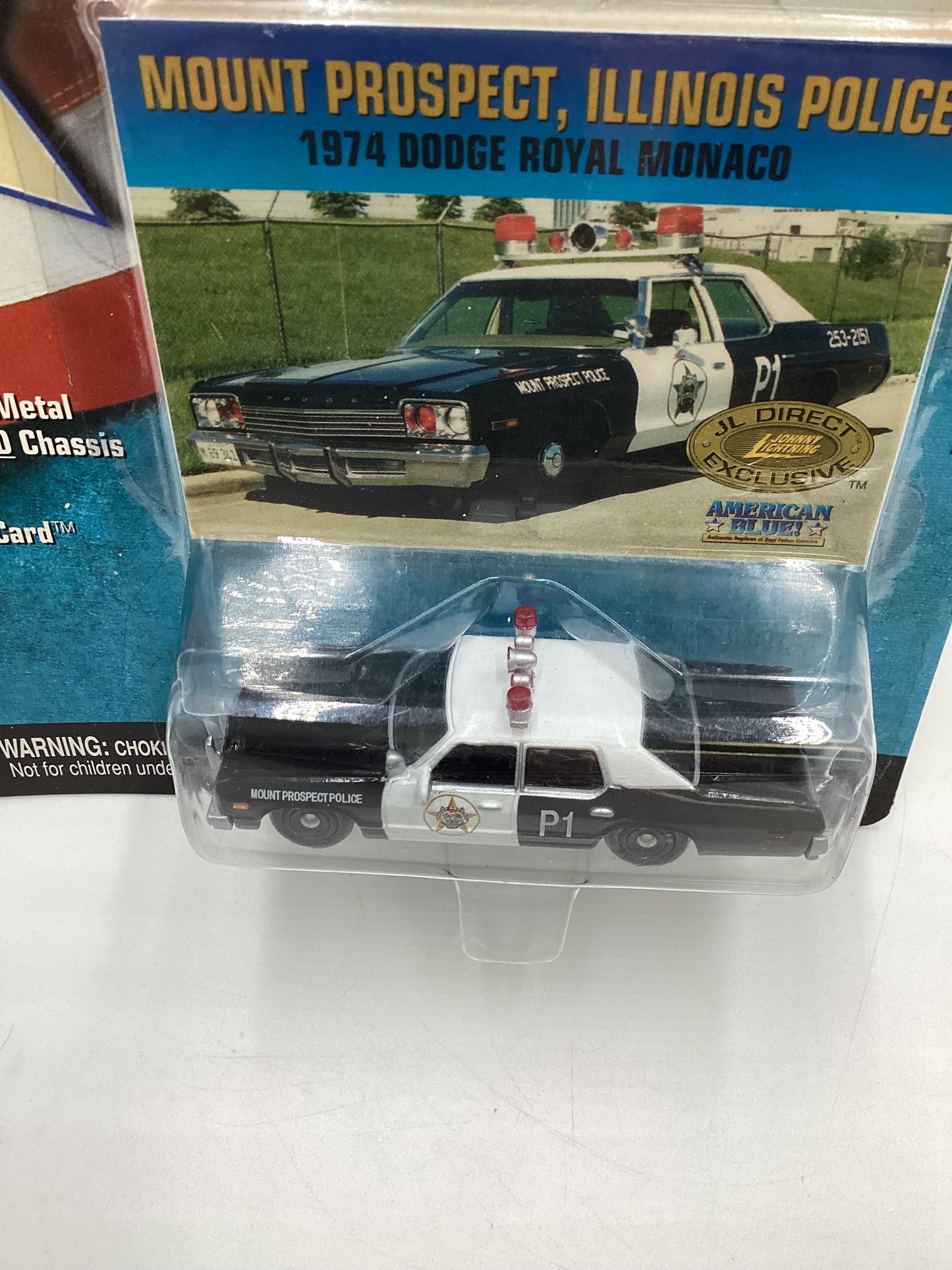 JOHNNY LIGHTNING American Blue Mount Prospect Illinois Police 1974 Dodge Royal. Monoco Black/White JL Direct Exclusive Mail In