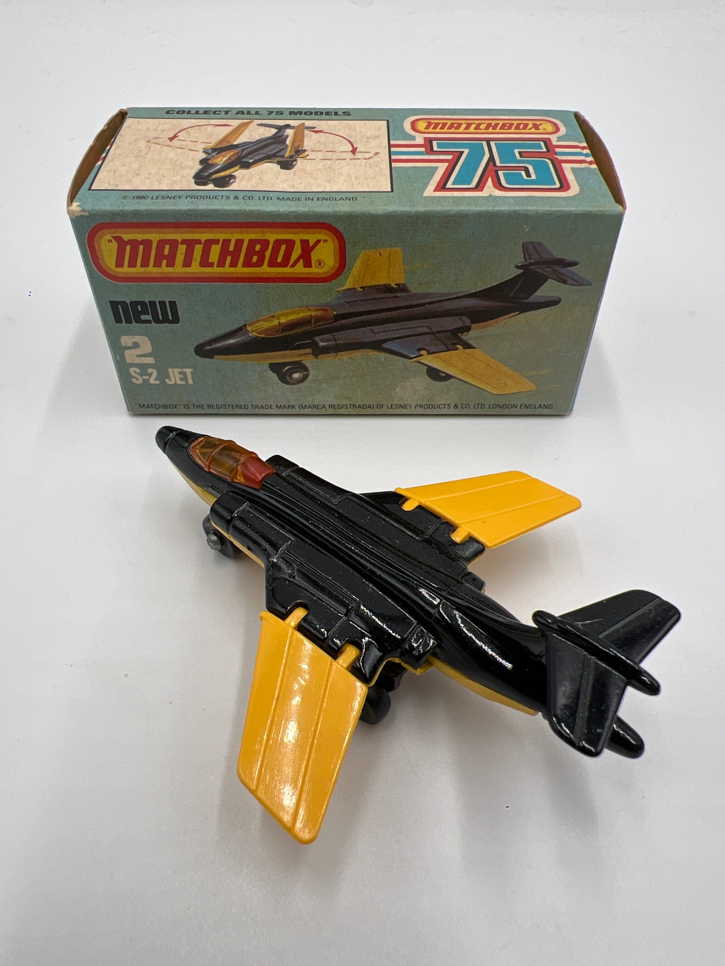 Matchbox 75 #2 S-2 Jet W/Box Black/Yellow