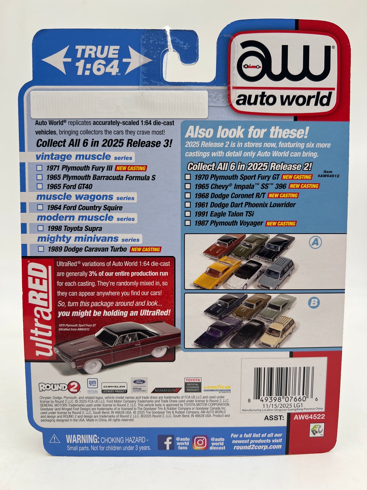 Auto World Ultra Red CHASE Vintage Muscle Release 3 Version B 1971 Plymouth Fury III Red