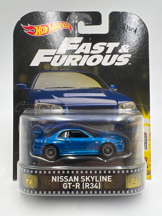 Hot Wheels Retro Entertainment Fast & Furious Nissan Skyline GT-R R34 Blue W/Protector