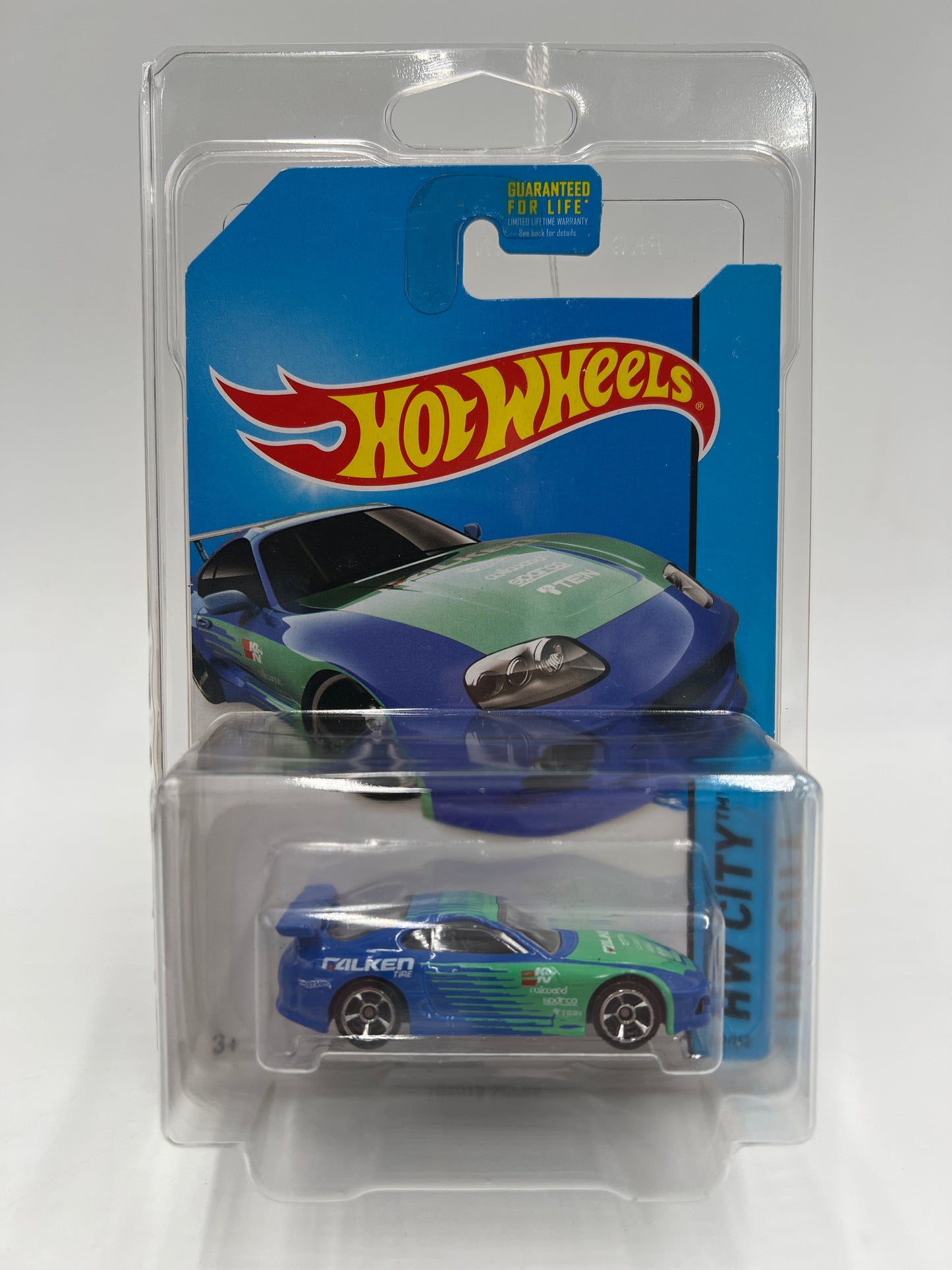 2014 Hot Wheels City #22 Toyota Supra Falken Blue/Green W/Protector