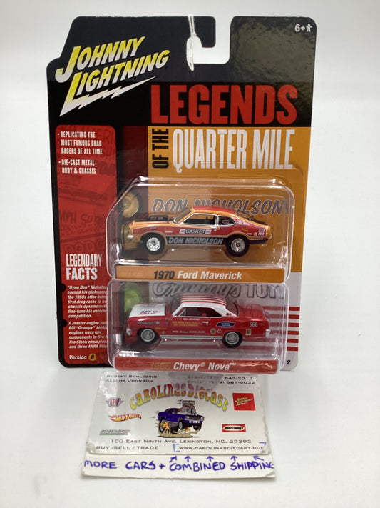 Johnny Lightning Legends of the Quarter Mile Release 2 Version B 1970 Ford Maverick Don Nicholson 1966 Chevy Nova Grumpys Toy 231B