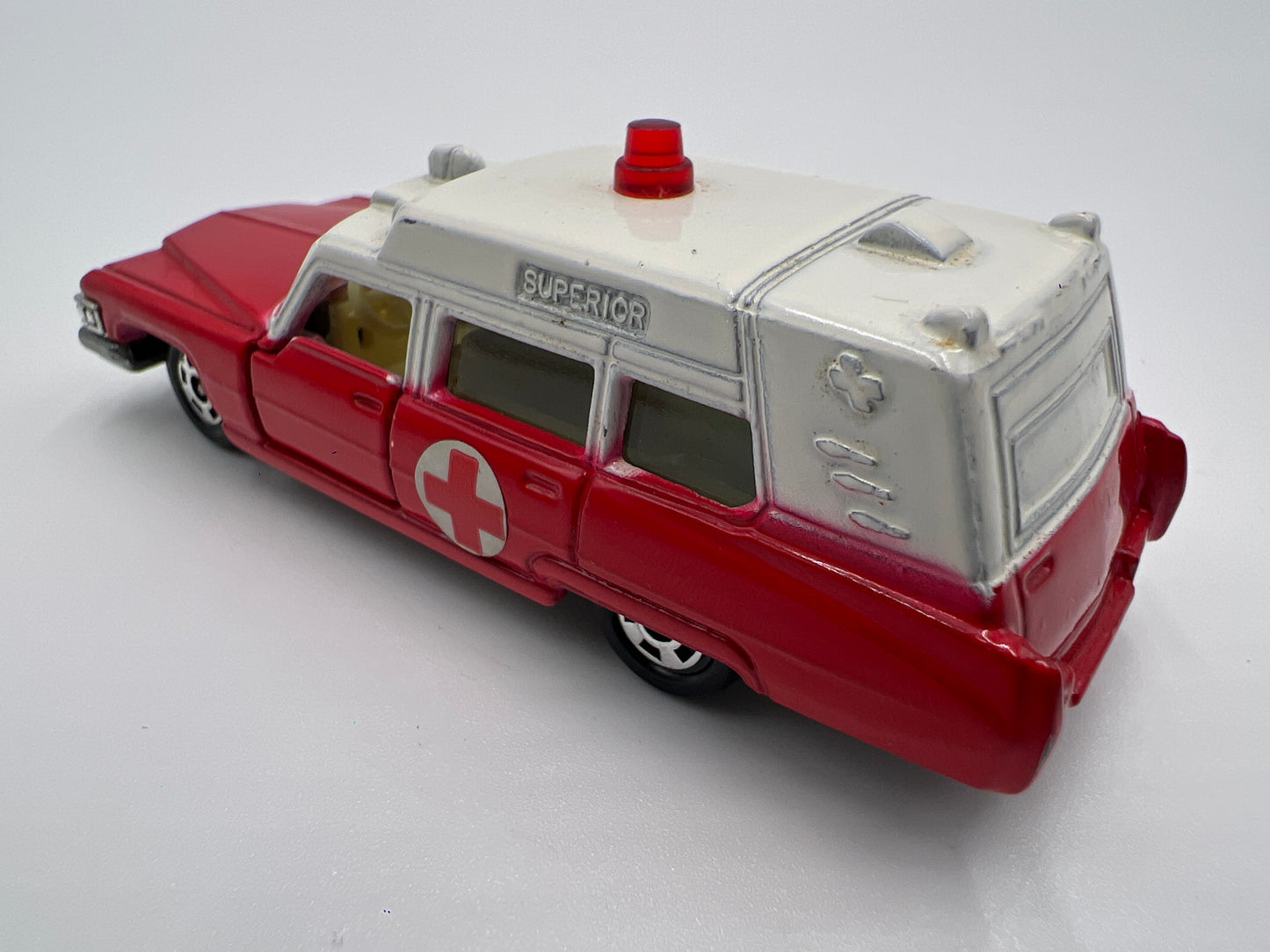 Tomica 1/64 No. F2 S=1/77 Made in Japan Cadillac Ambulance Red Loose