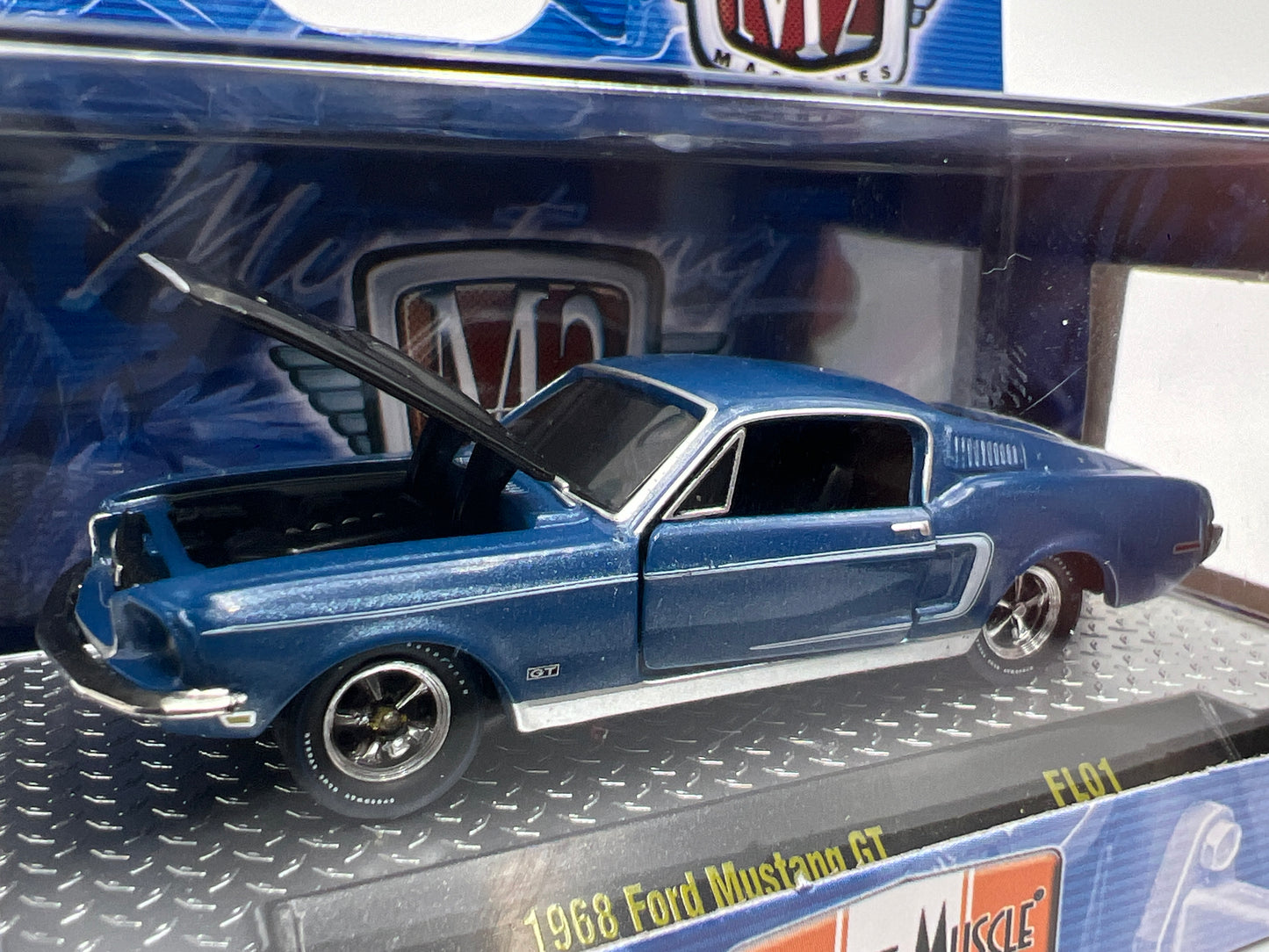 M2 Machines FL01 Fun Lines Exclusive 1/2400 1968 Ford Mustang GT Blue