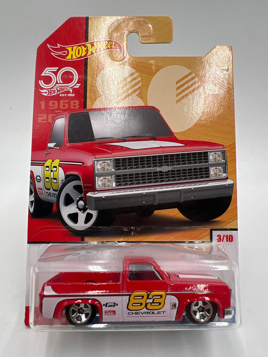 2018 Hot Wheels Target Exclusive Decades 80s #3 83 Chevy Silverado Red W/Protector