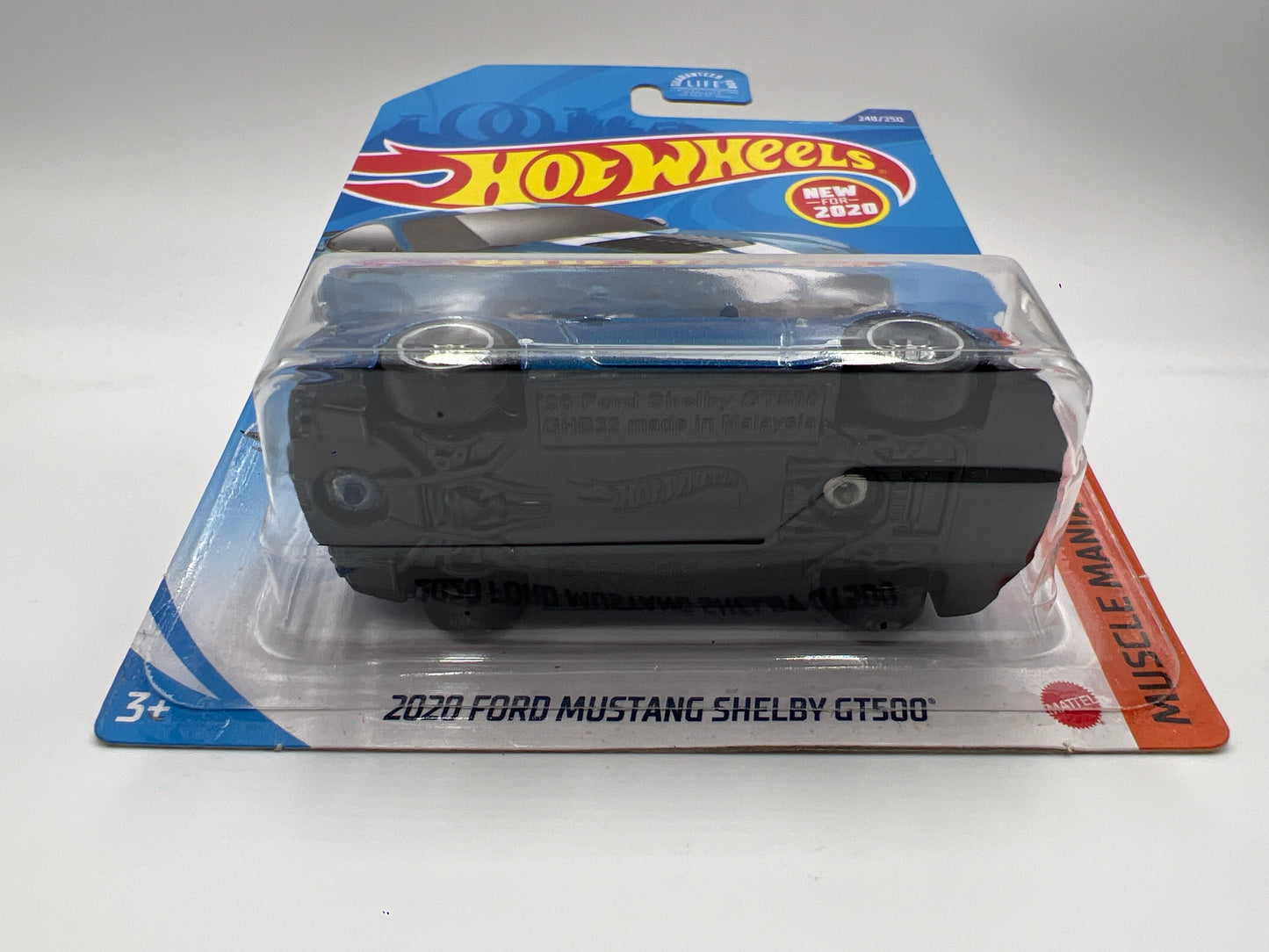 Hot Wheels 2020 Ford Mustang Shelby GT500 Blue Wheel Swap Custom On Card W/Protector