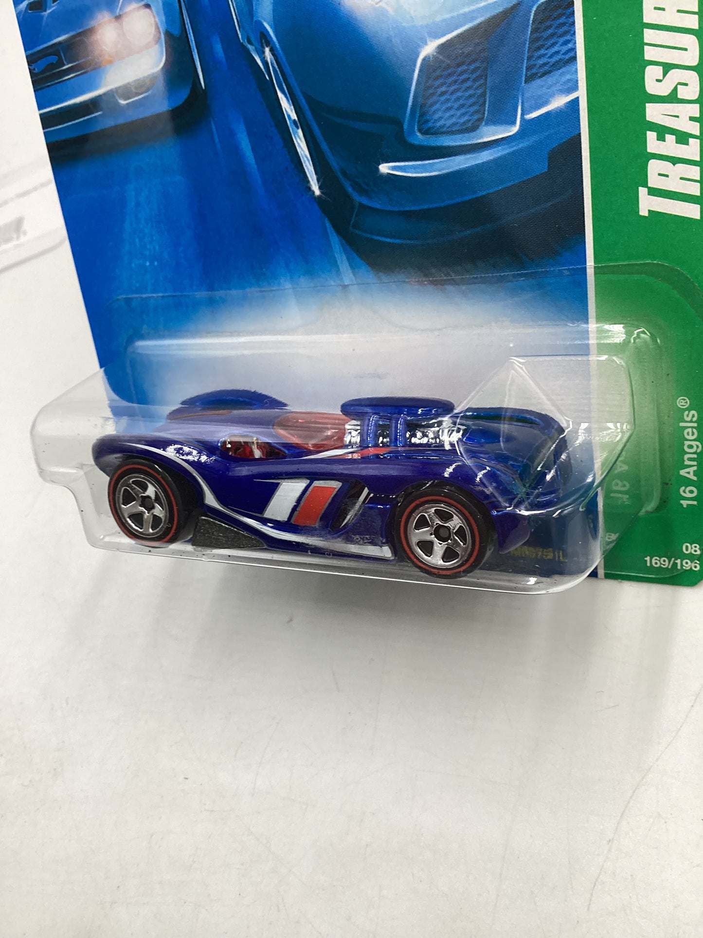 2008 Hot Wheels Super Treasure Hunt + Treasure Hunt 16 Angels Blue #169 with protector