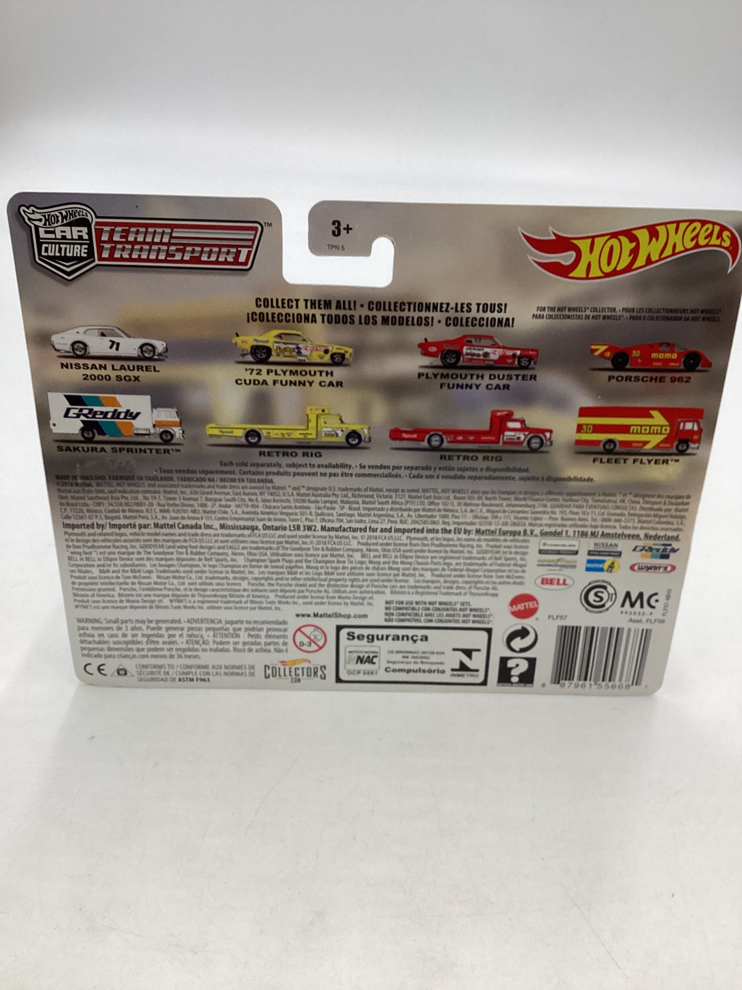 2018 HOT WHEELS Team Transport 72 Plymouth Cuda Snake Funny Car & Retro Rig #4 with protector