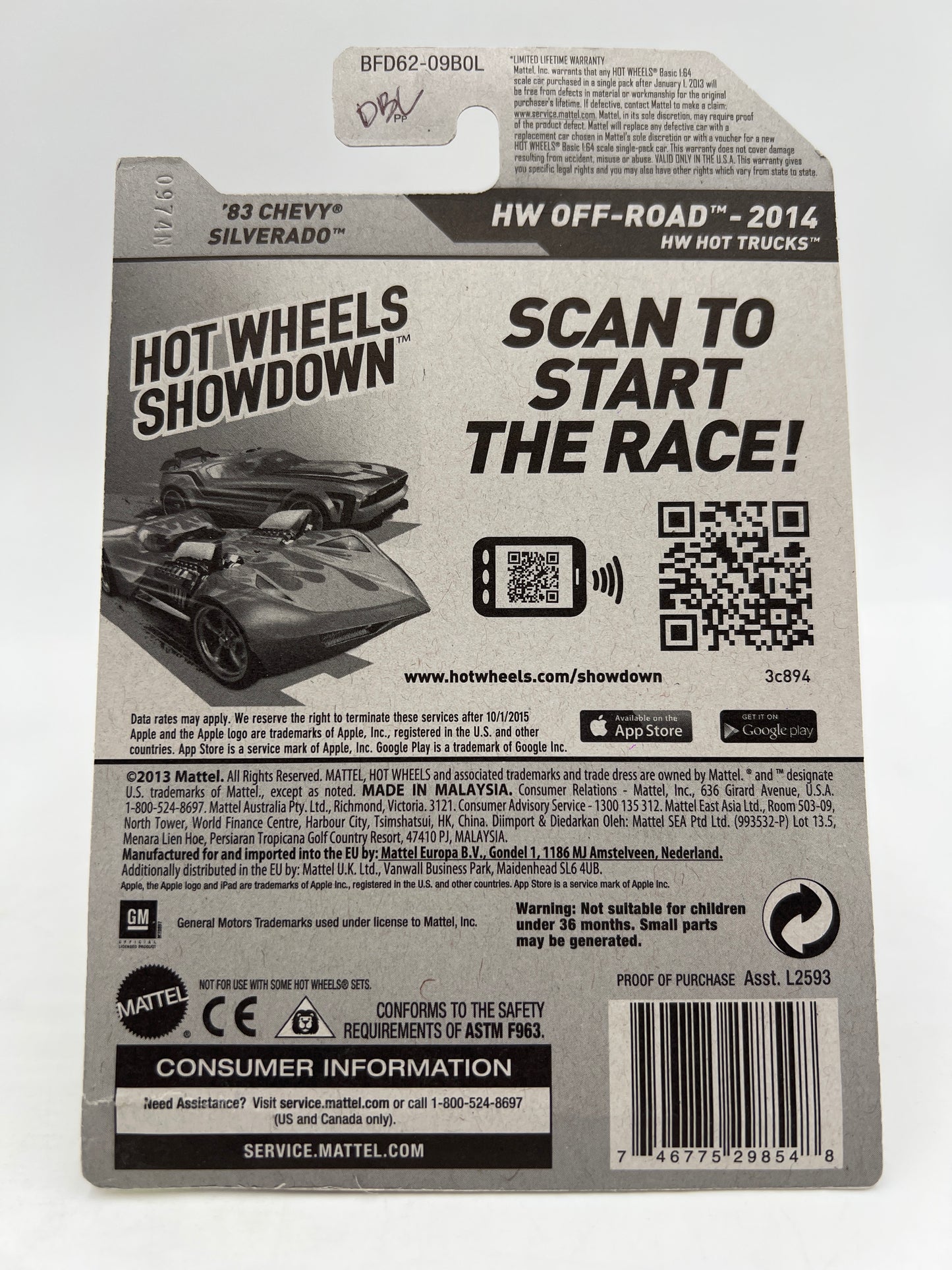 2014 Hot Wheels Off-Road #136 83 Chevy Silverado Yellow W/Protector