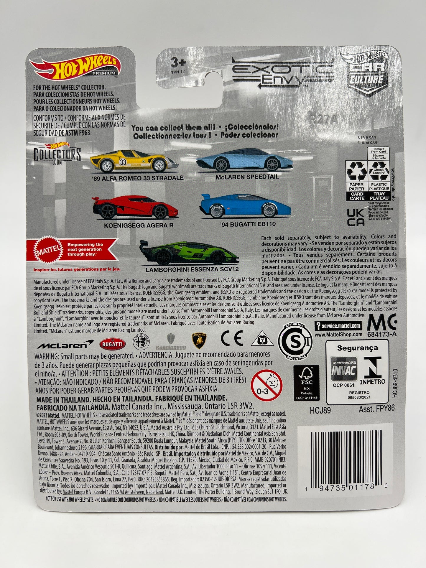 Hot Wheels Premium Exotic Envy #4 94 Bugatti EB110 Blue 243H