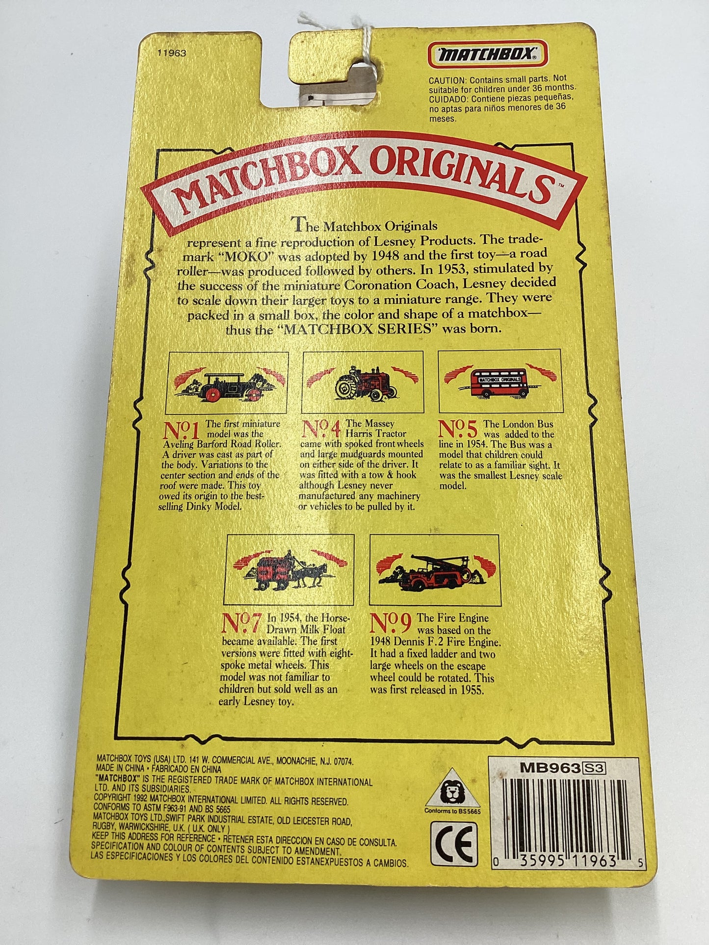 1992 Matchbox Originals No.1 Aveling Barford Road Roller Blue (SR)