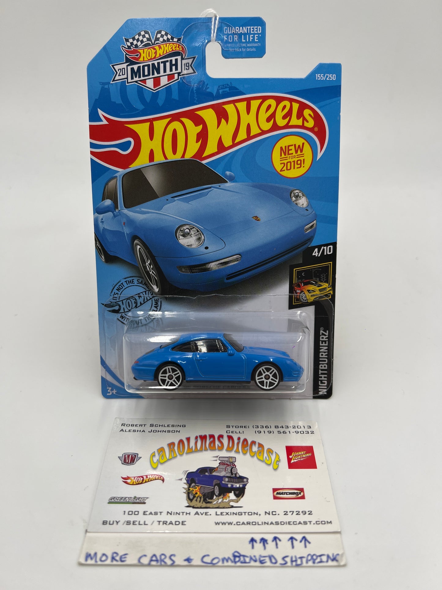 2019 Hot Wheels Month Card Nightburnerz #155 96 Porsche Carrera Blue 100C