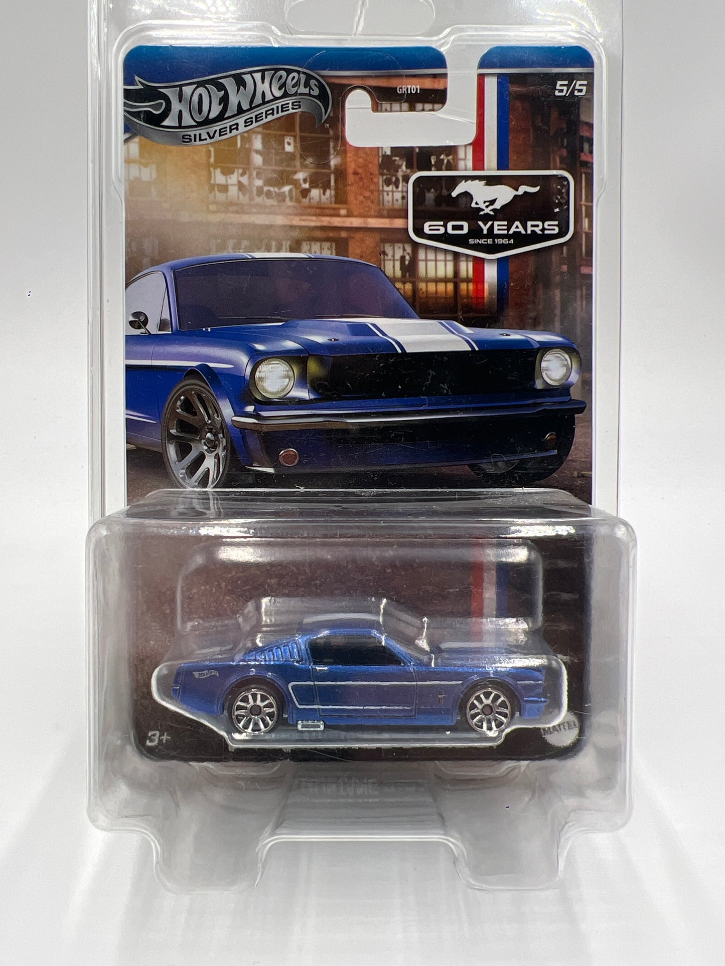 2024 Hot Wheels Silver Series 60 Years Mustang #5 65 Ford Mustang 2+2 Fastback Blue Metal Base/Paint Variation W/Protector VHTF