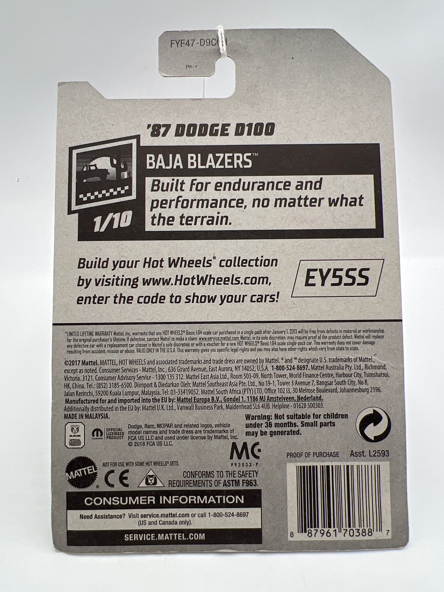 2019 Hot Wheels Baja Blazers #64 87 Dodge D100 Gray