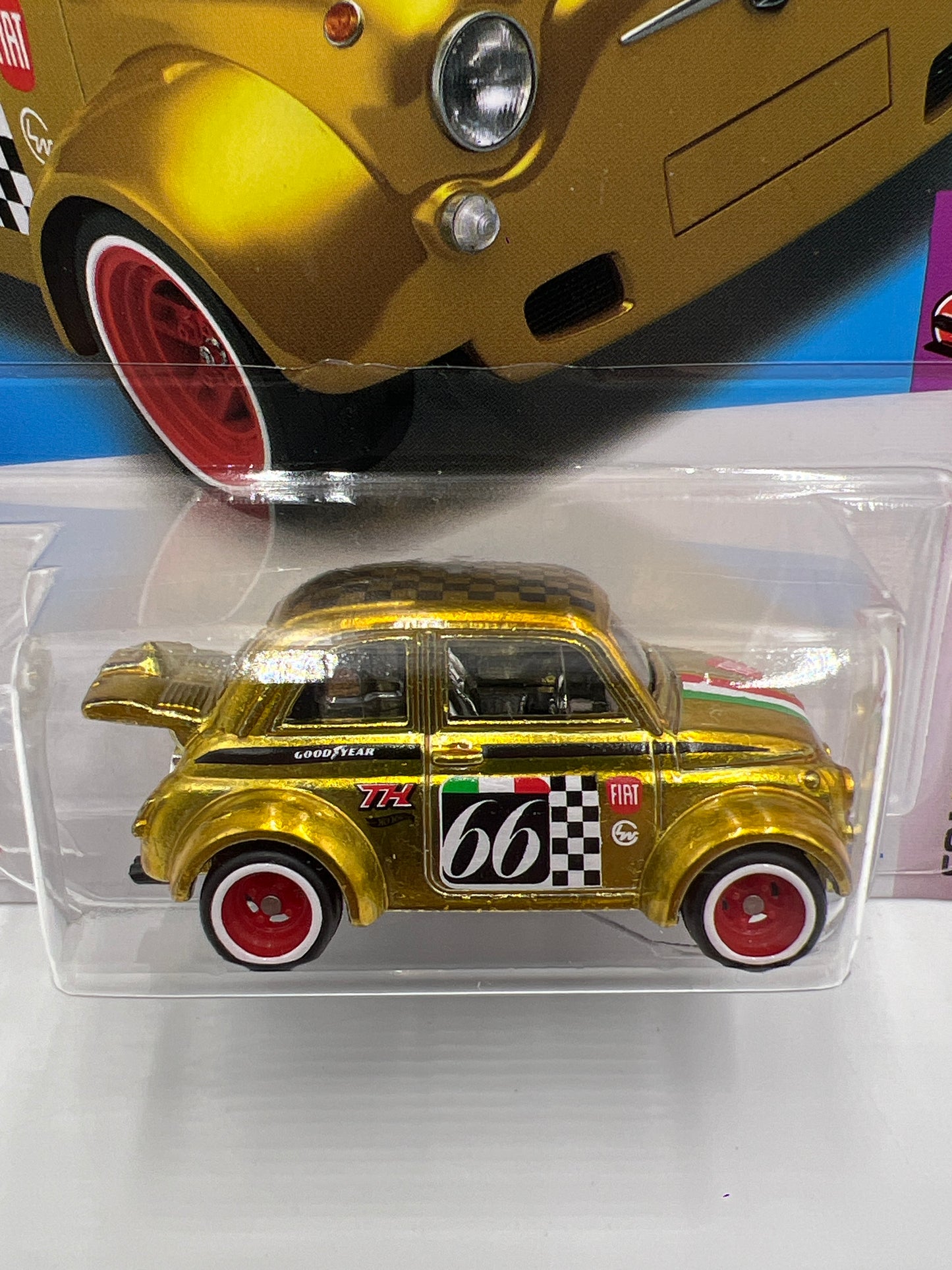 2024 Hot Wheels Super Treasure Hunt #117 60s Fiat 500D Modificado Gold W/Protector
