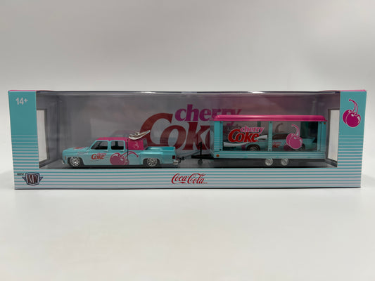 2025 M2 Machines Auto Haulers Cherry Coke 1973 Chevrolet Cheyenne Super 30 & 1985 Chevrolet Camaro IROC-Z TW40