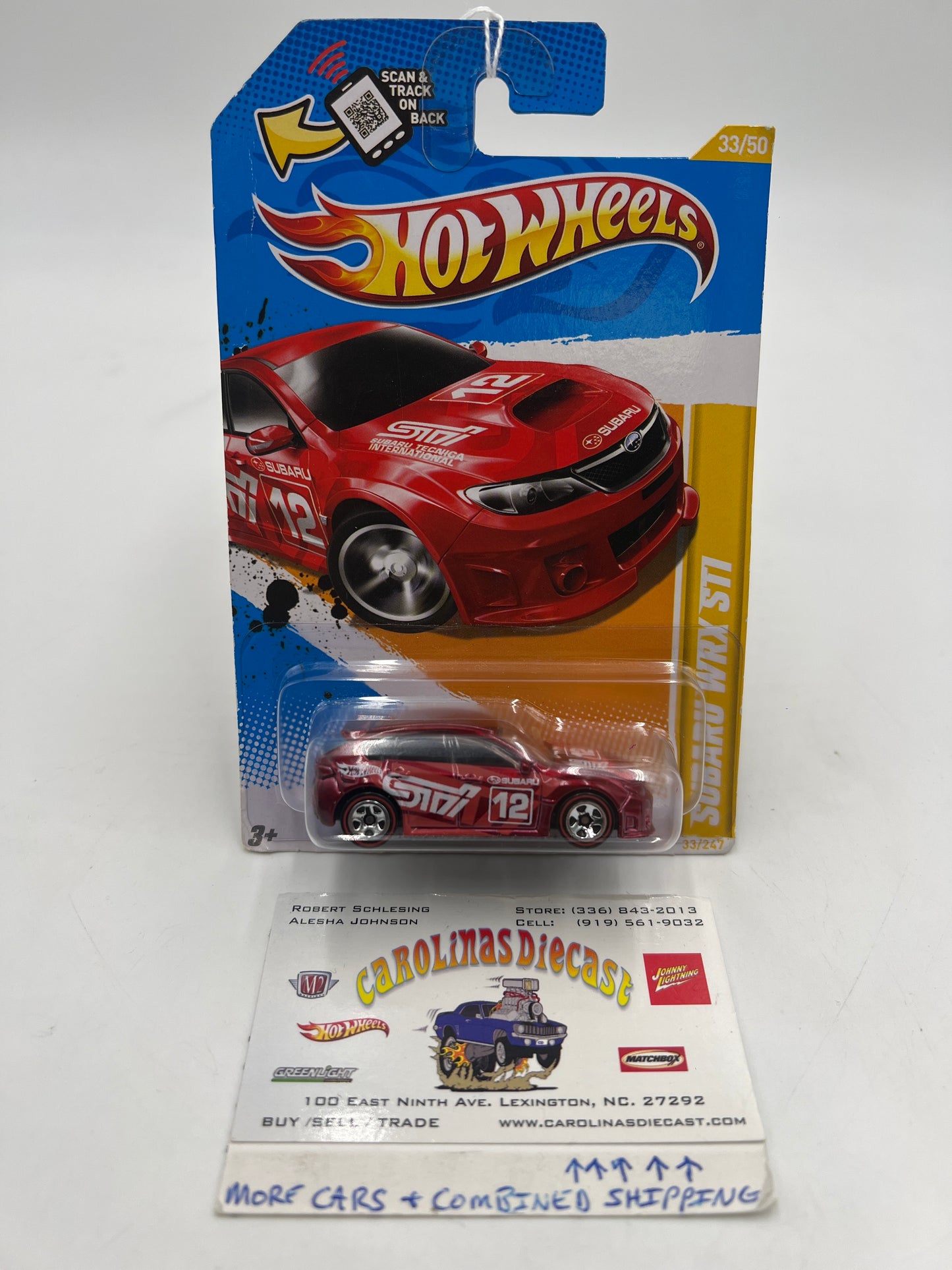 2012 Hot Wheels New Models #33 Walmart Exclusive Redline Wheels Subaru WRX STi Red *Bad Card* 237F