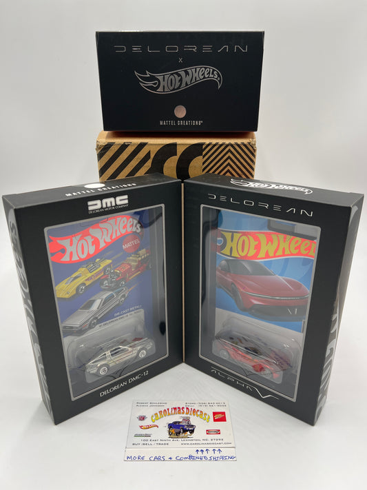 2023 Hot Wheels RLC Delorean DMC-12 Silver & Alpha5 Red Set W/Box