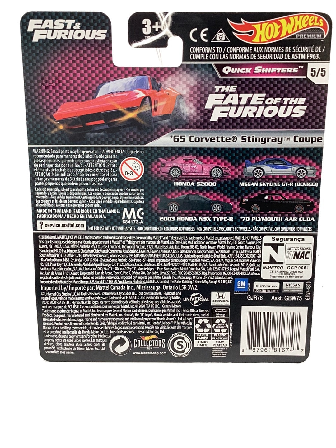 Hot wheels fast and furious Quick Shifters 5/5 65 Corvette Stingray Coupe 247A