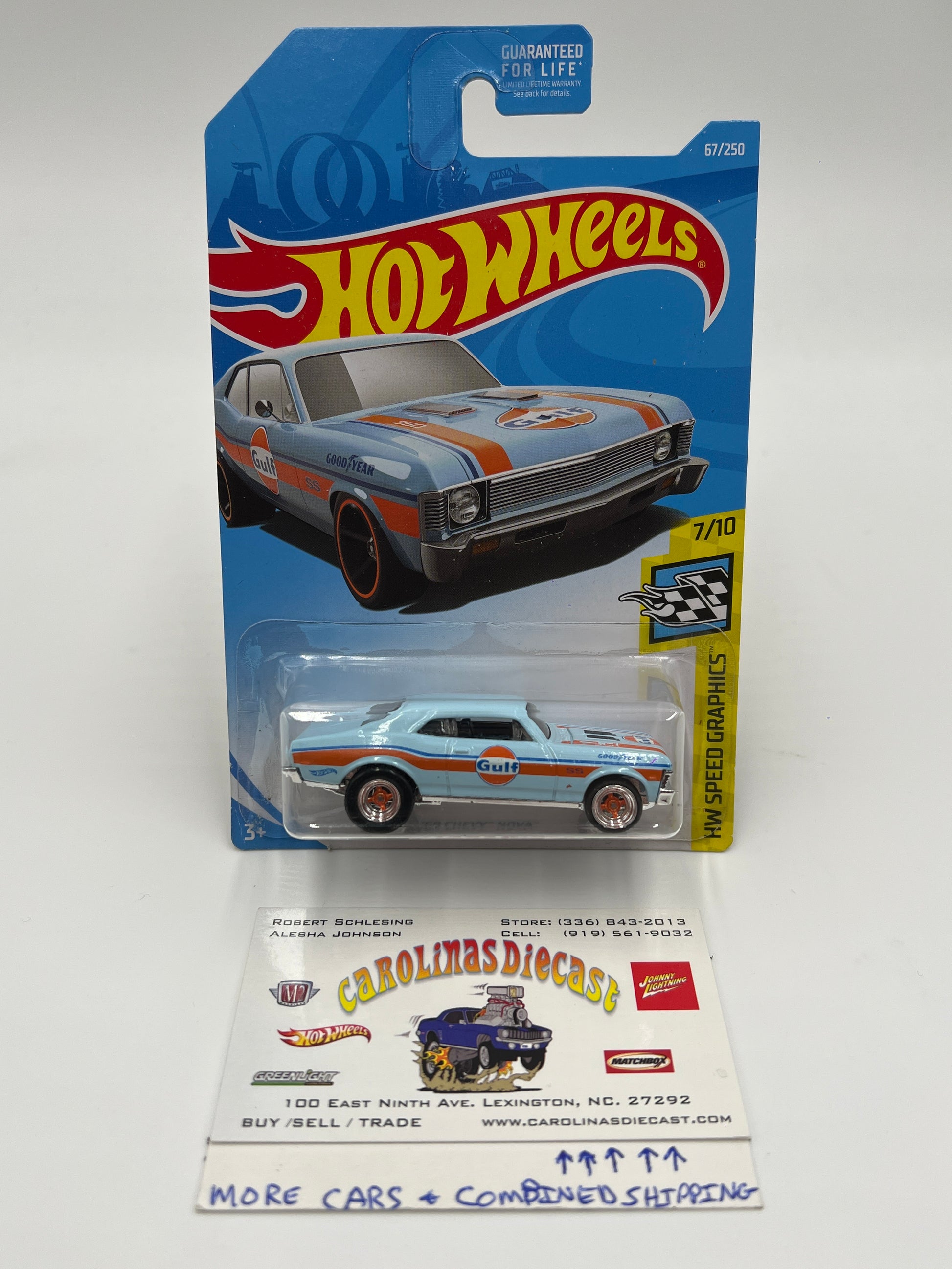 Hot Wheels 68 Chevy Nova Blue Gulf Wheel Swap Custom On Card W