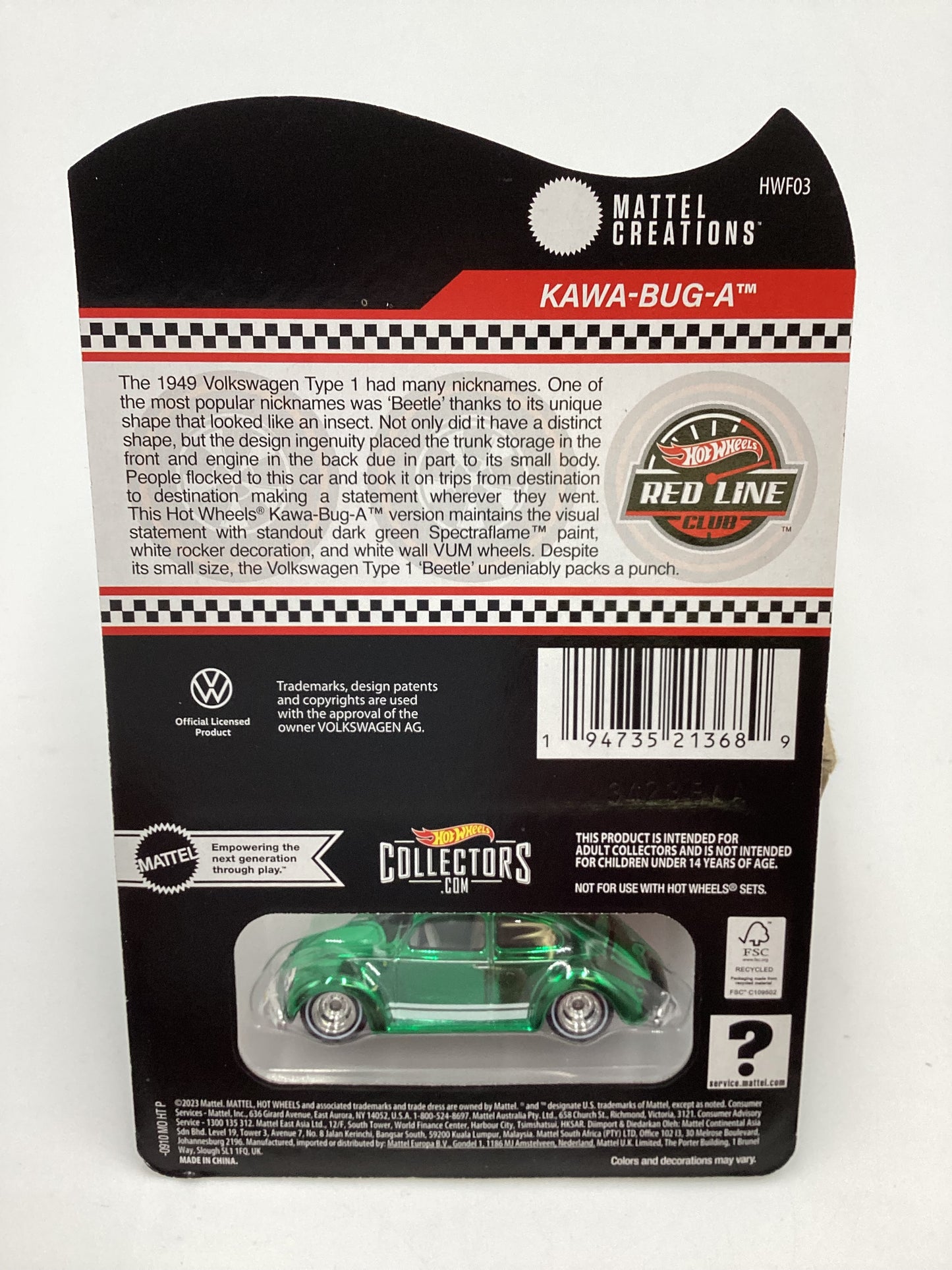 2024 Hot Wheels RLC Club Exclusive Kawa-Bug-A with patch & button with protector Kawa-Bug-A Green