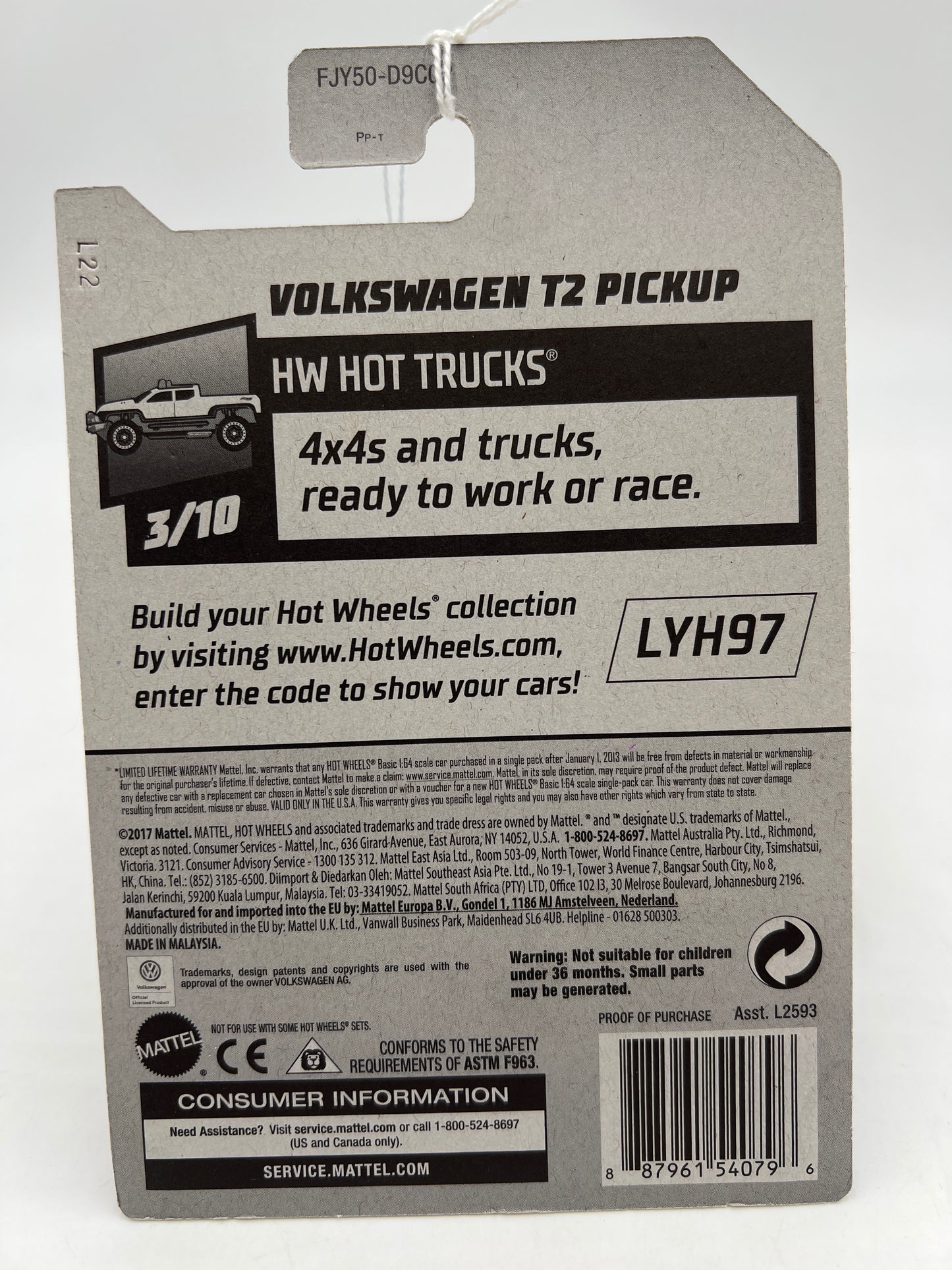 2018 Hot Wheels Hot Trucks #297 Volkswagen T2 Pickup Green