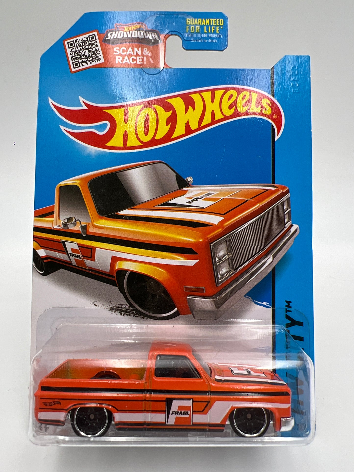2015 Hot Wheels City #16 83 Chevy Silverado Fram Orange W/Protector