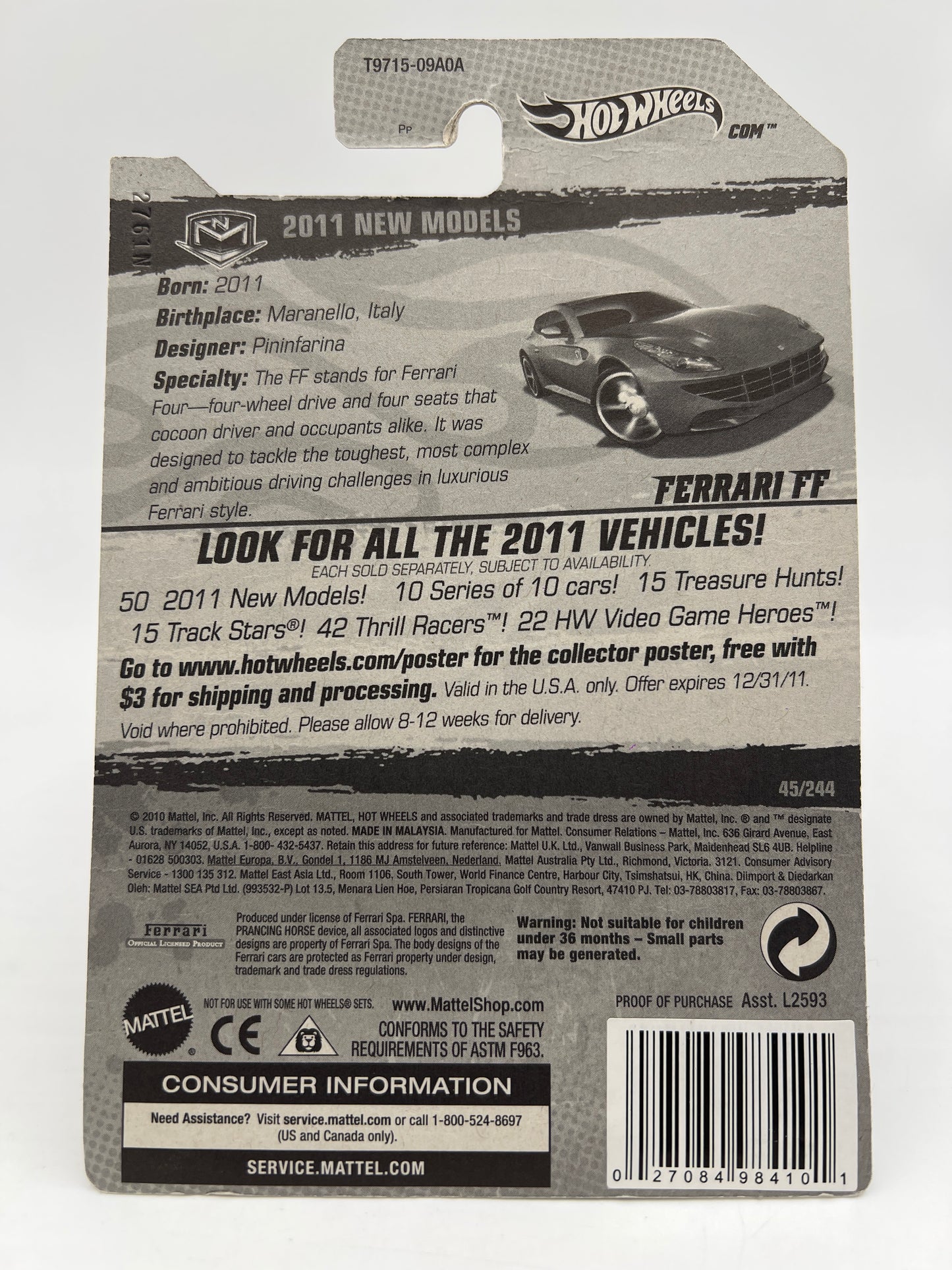 2011 Hot Wheels New Models #45 Ferrari FF Red W/Protector #1