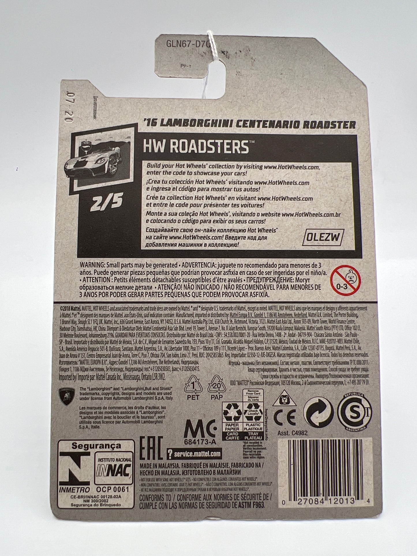 2020 Hot Wheels Roadsters #170 16 Lamborghini Centenario Roadster Red 101E