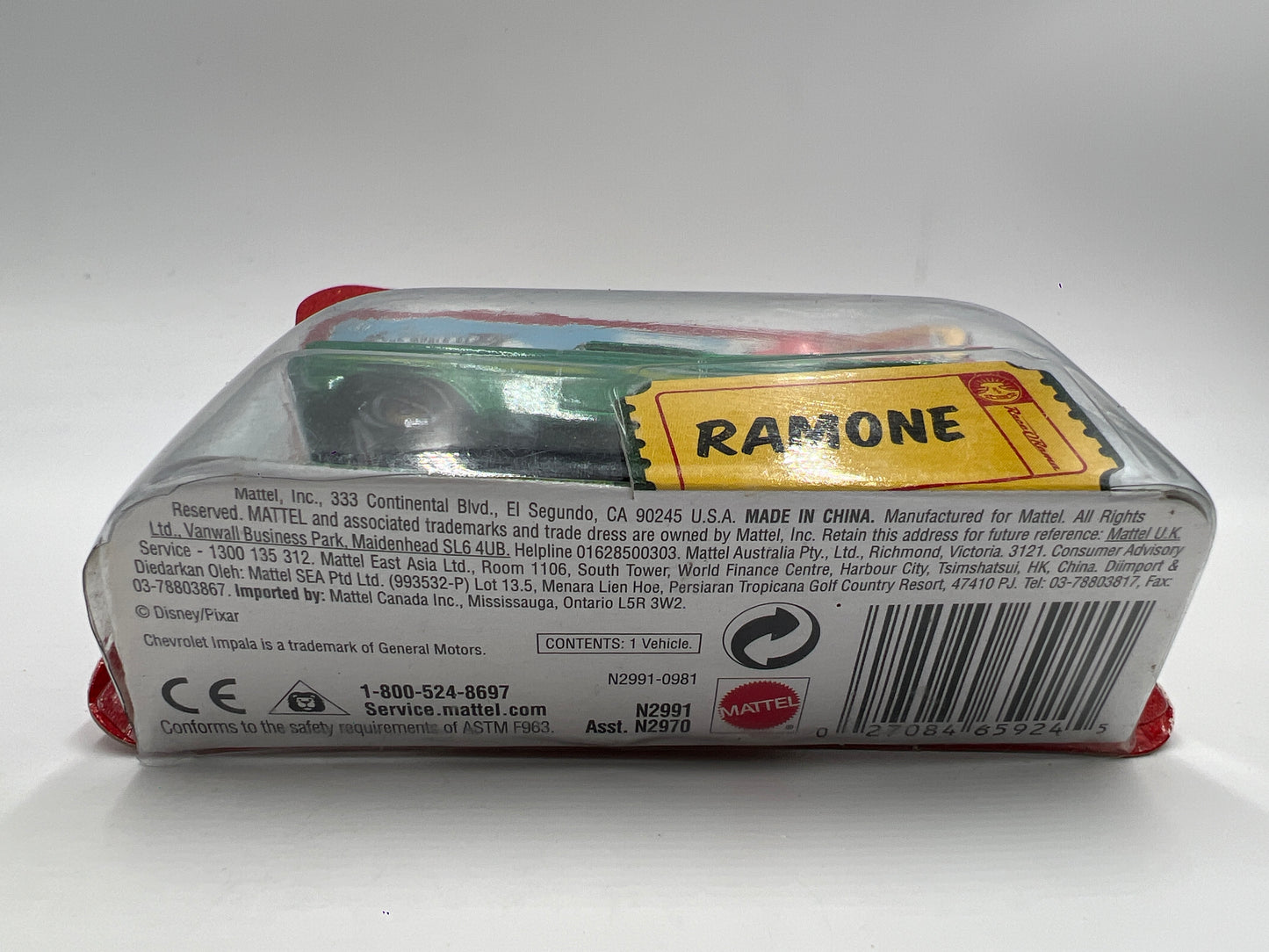 Disney Pixar The World Of Cars Race O Rama Short Card Ramone Green Cracked Blister