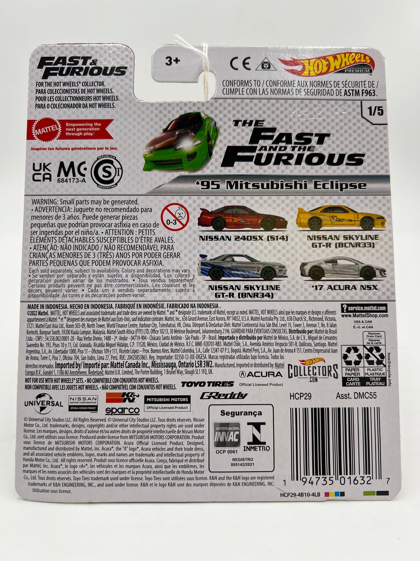 2023 Hot Wheels Fast & Furious #1 95 Mitsubishi Eclipse Green Bad Card 247B