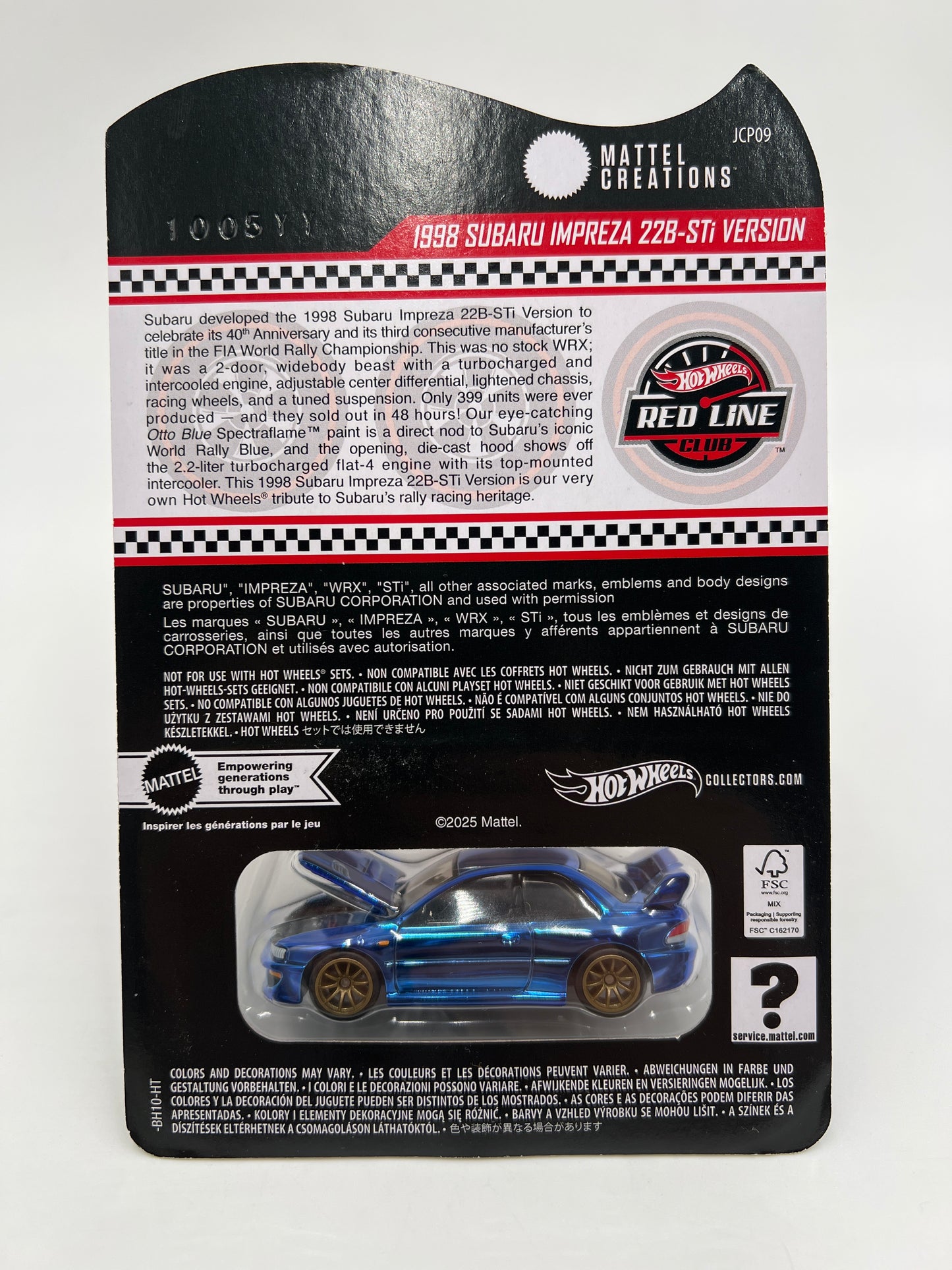 2025 Hot Wheels RLC Exclusive 1998 Subaru Impreza 22B-STi Version Blue W/Protector