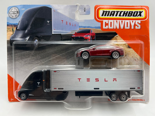 Matchbox Convoys #2 Tesla Semi/Box Trailer & Tesla Model S Red Card Not Perfect