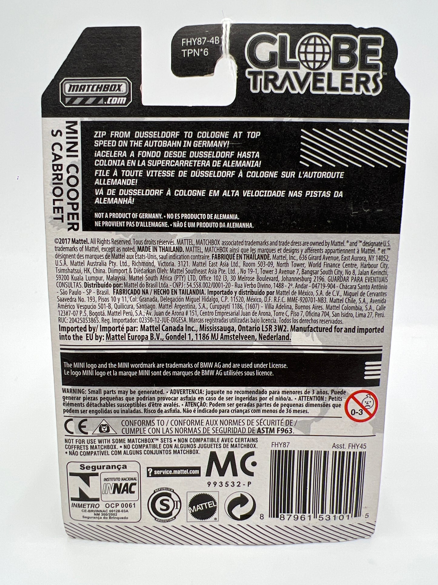 Matchbox 65th Anniversary Globe Travelers Mini Cooper S Cabrio Black 168N