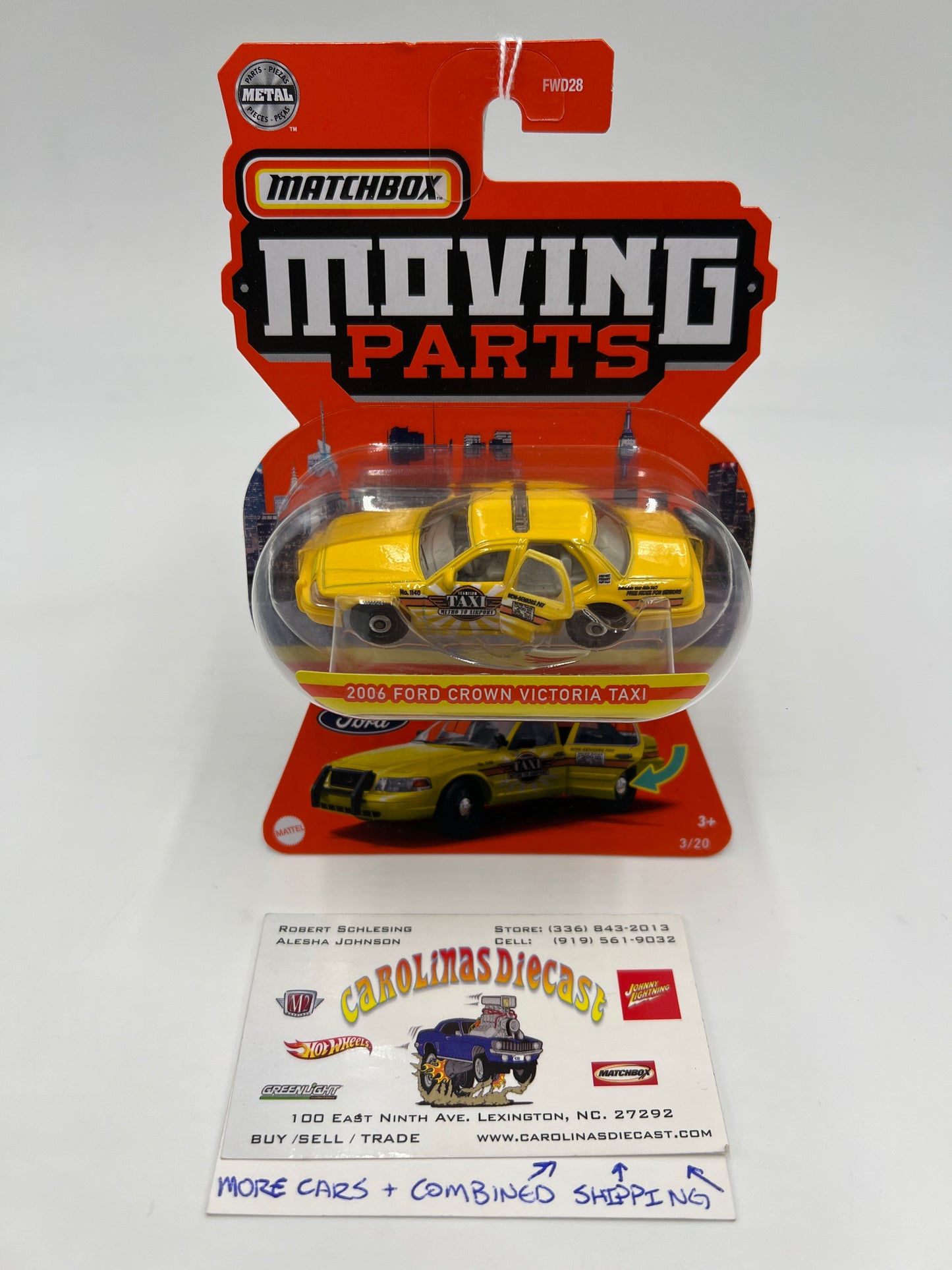 Matchbox Moving Parts #3 2006 Ford Crown Victoria Taxi Yellow 167o