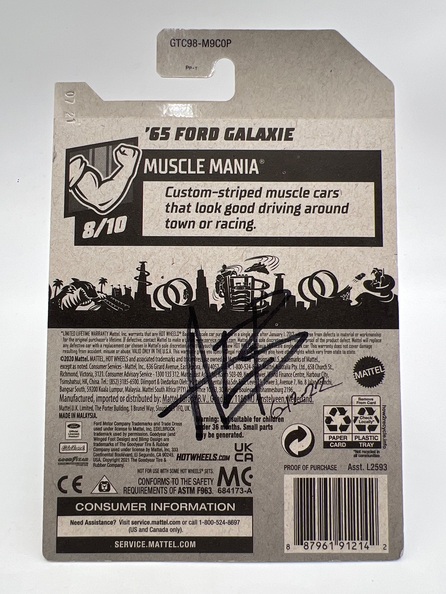 Hot Wheels Treasure Hunt 65 Ford Galaxie Yellow Wheel Swap Custom On Card W/Protector SR